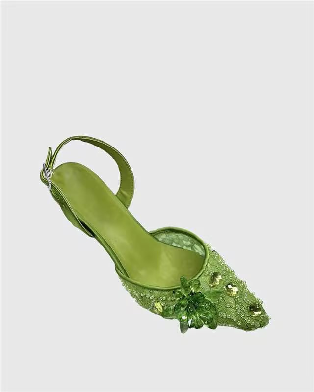 Fereydoon Slingback Rhinestone Pumps In Olive