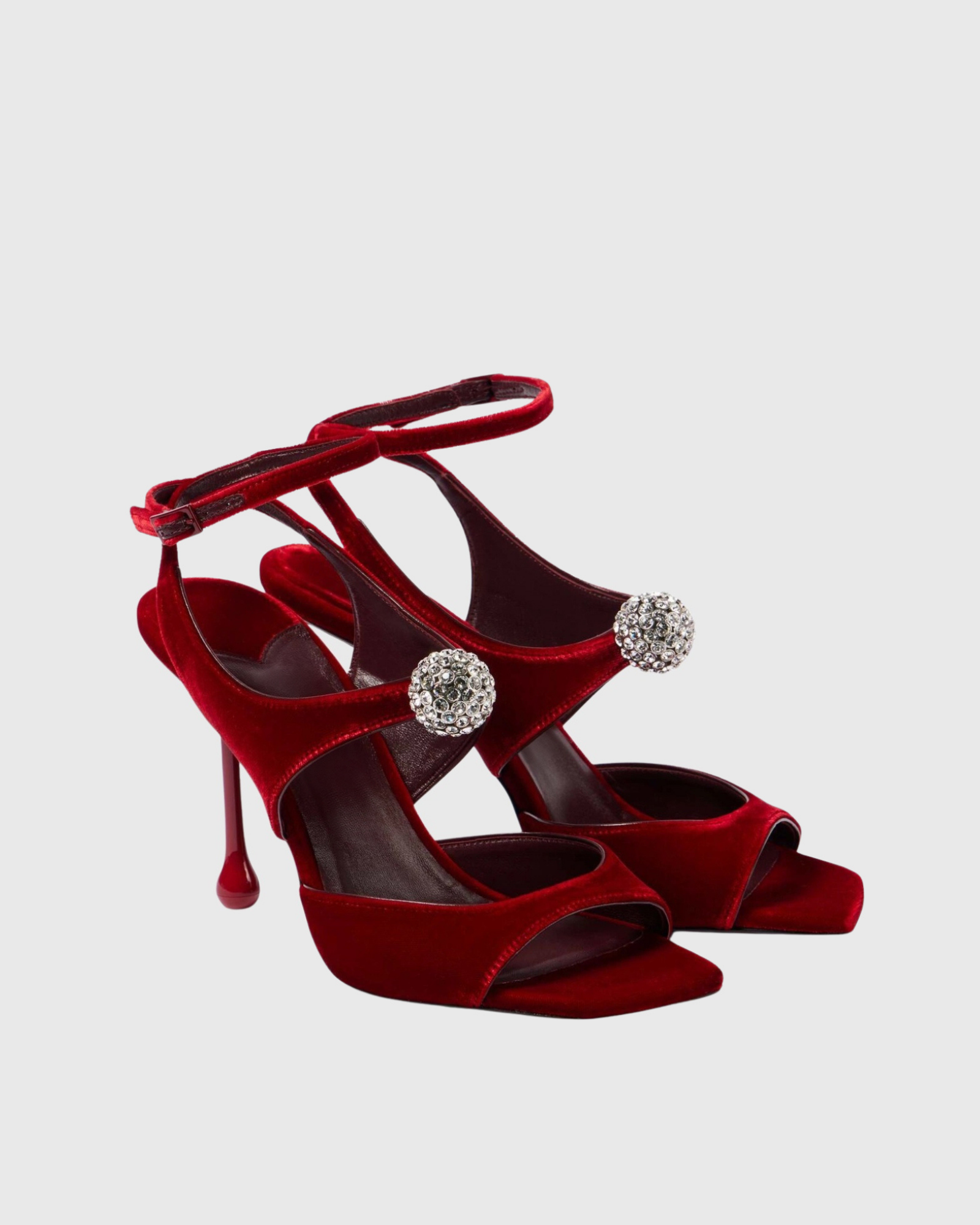 Kaawa Rhinestone Velvet Sandals In Red