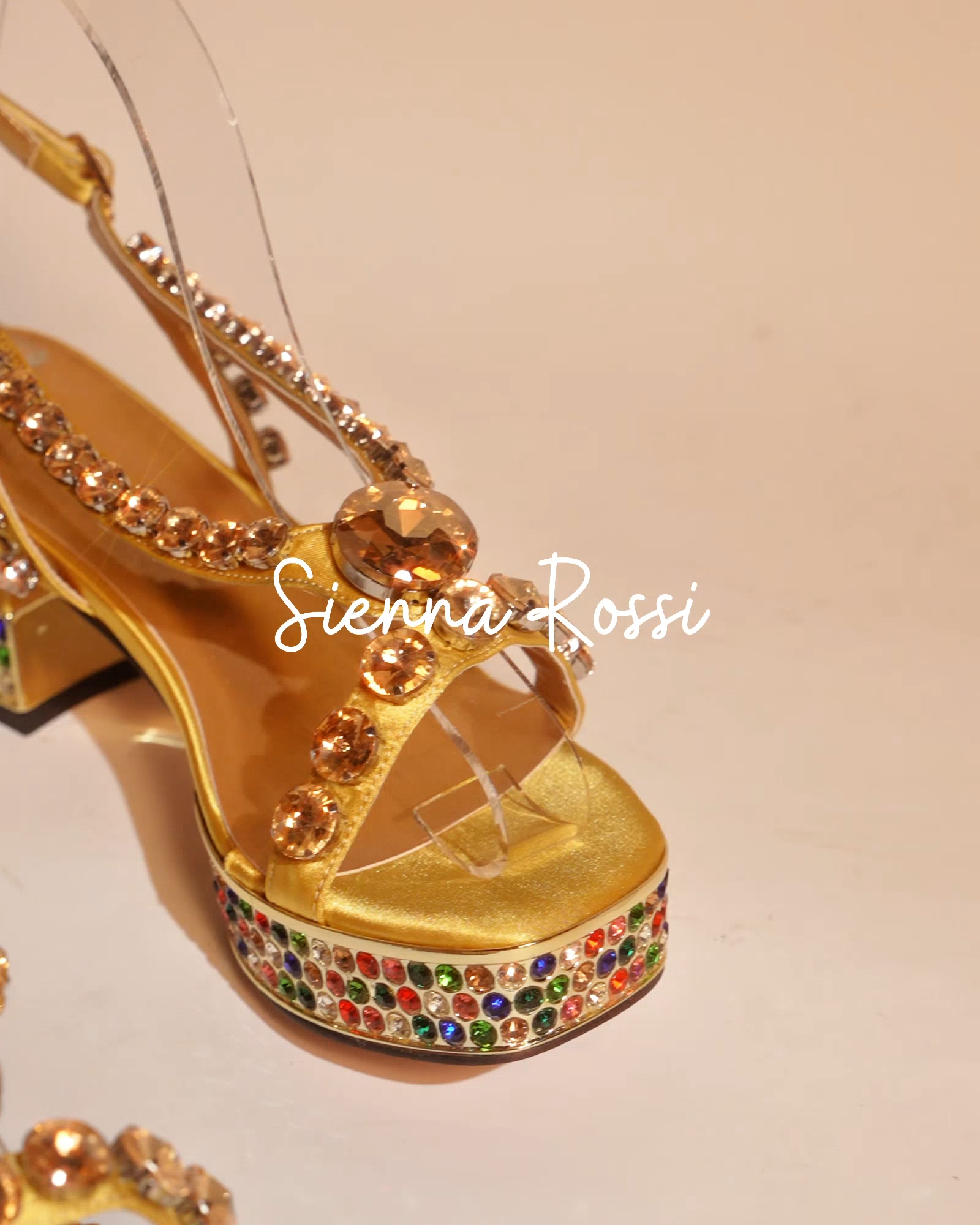 Riccarda Gem Strap Platform Sandals In Gold
