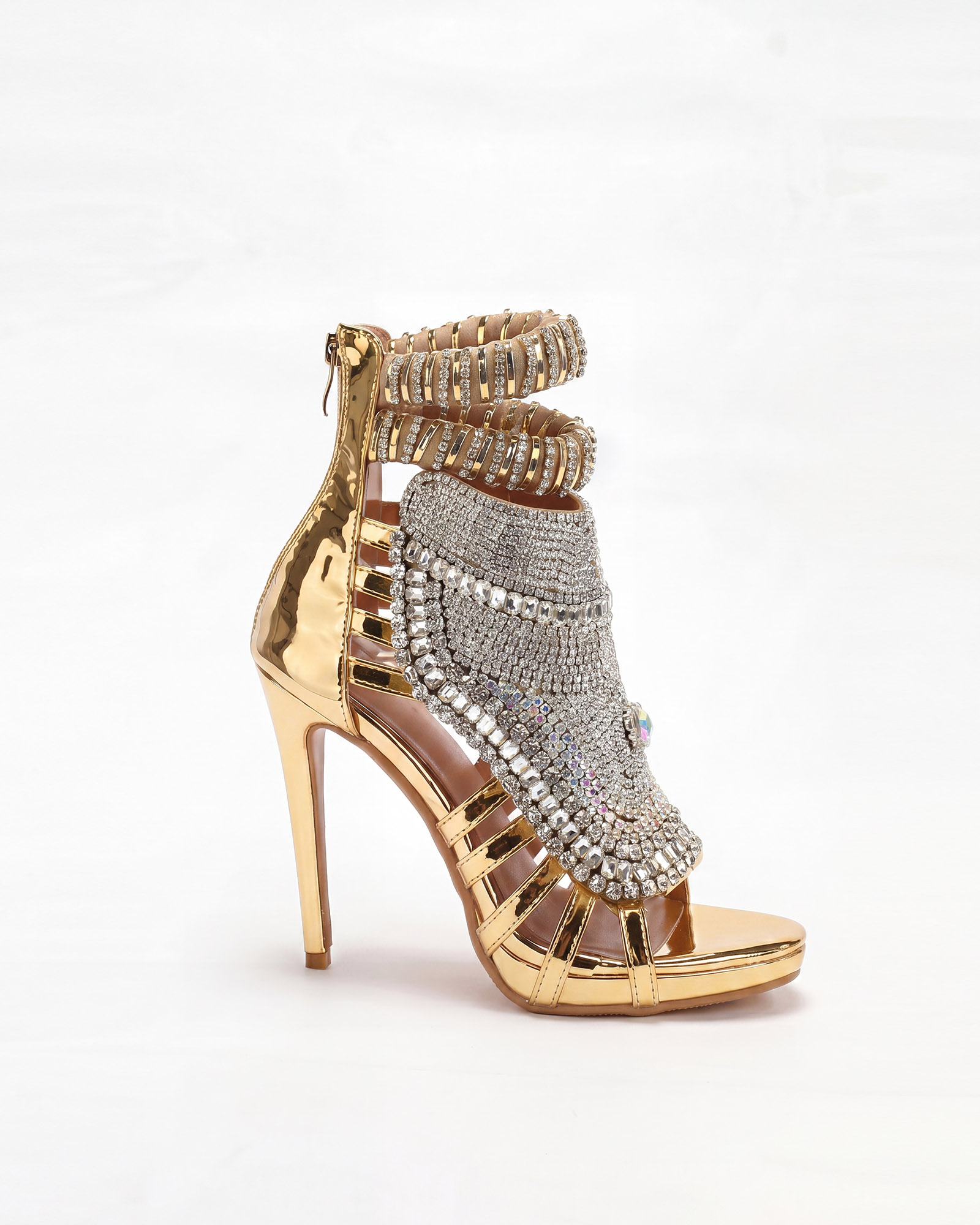 Edith Rhinestone Embellished Strap Sandals In Sliver