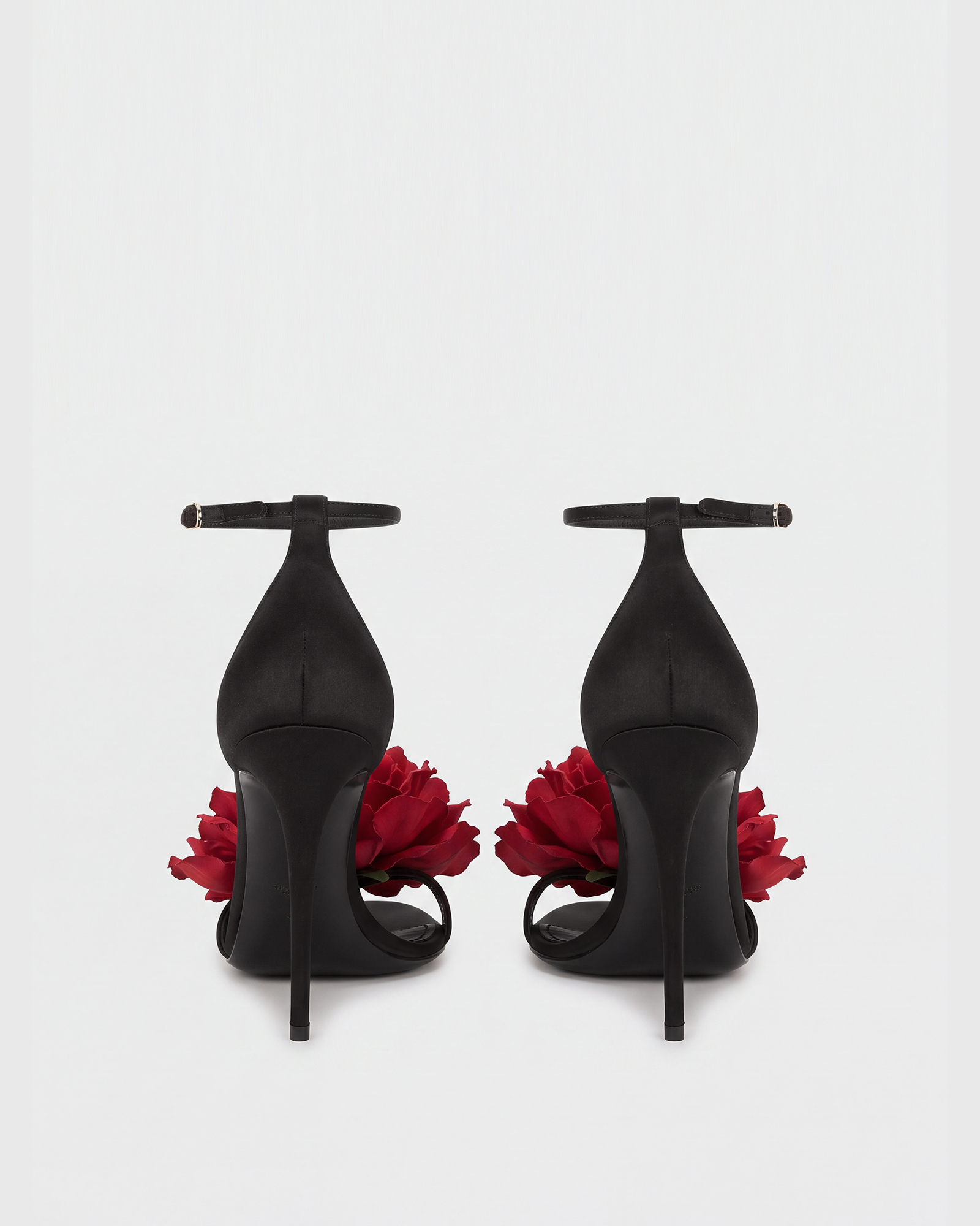 Mai Red Flower Strap Sandals In Black