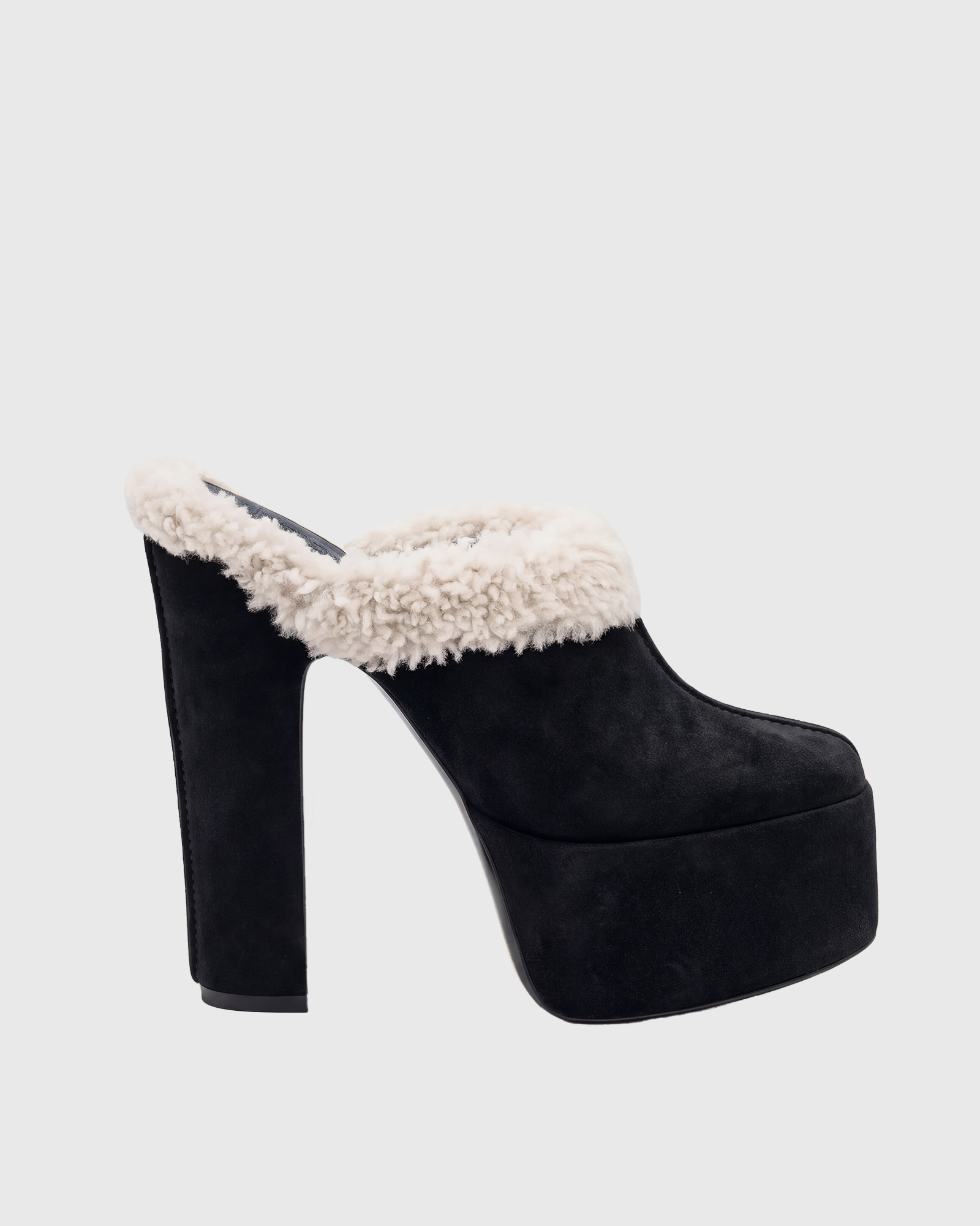 Martin Faux Fur Platform Mules In Black