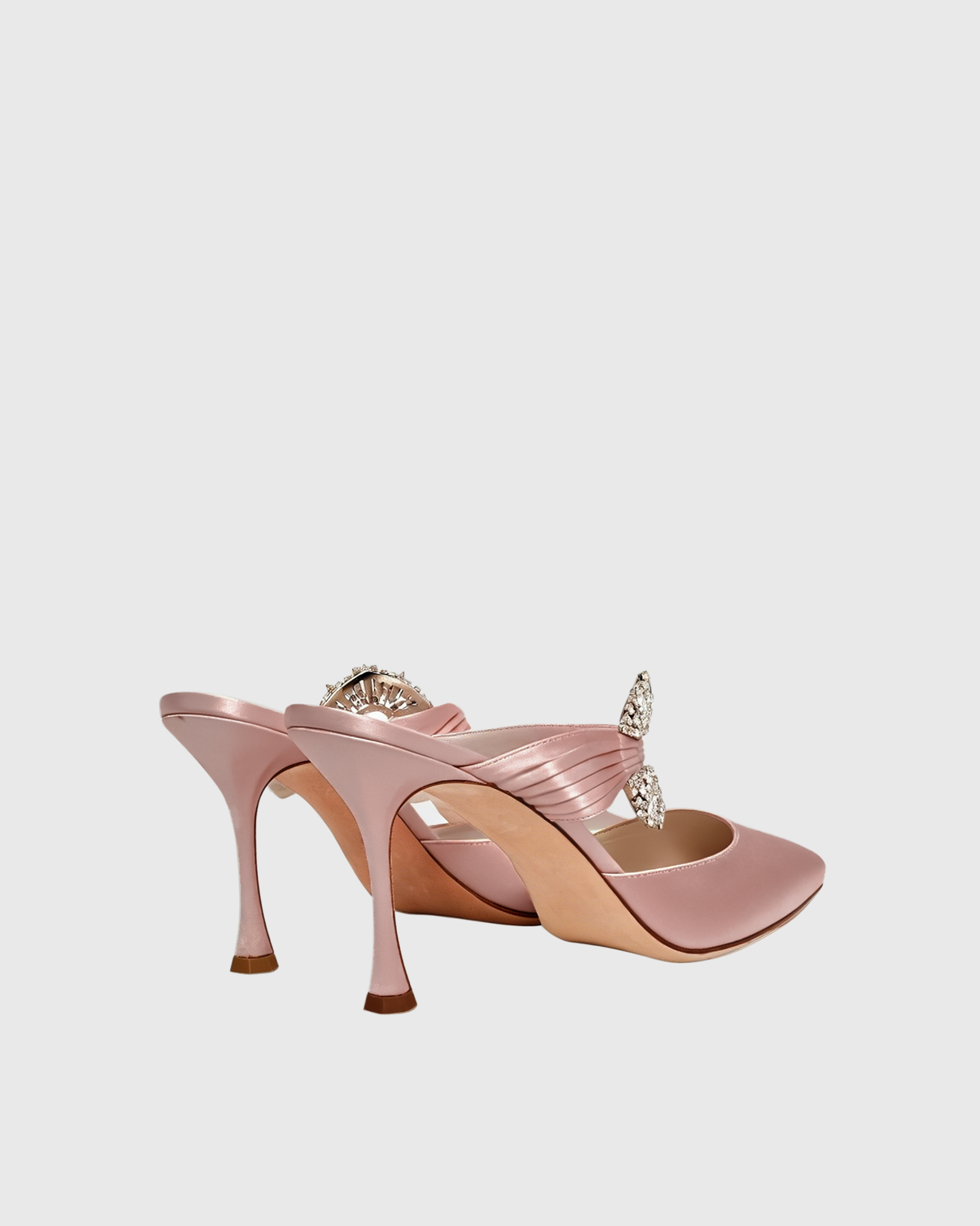 Sasha Diamond Satin Mules In Champagne