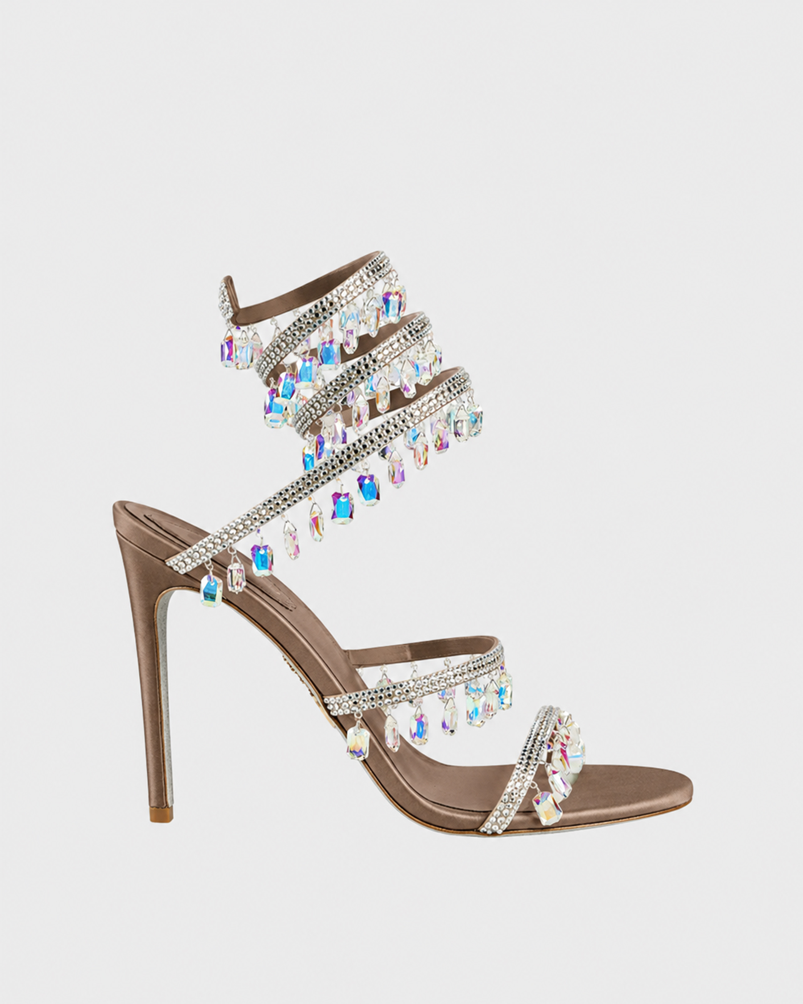 Elisa Diamond Fringe Snake Sandals In Chocolate