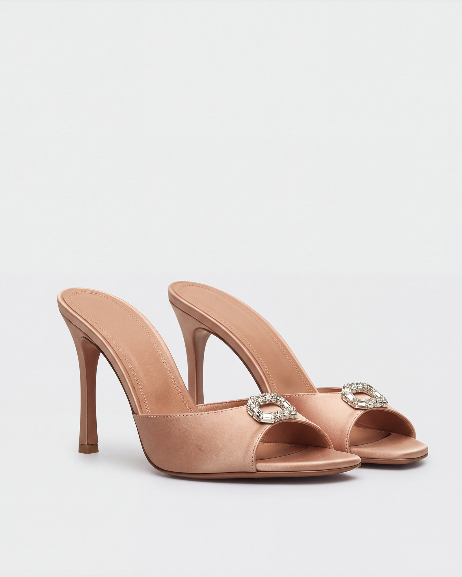 Mwayi Rhinestone Satin Mules In Champagne