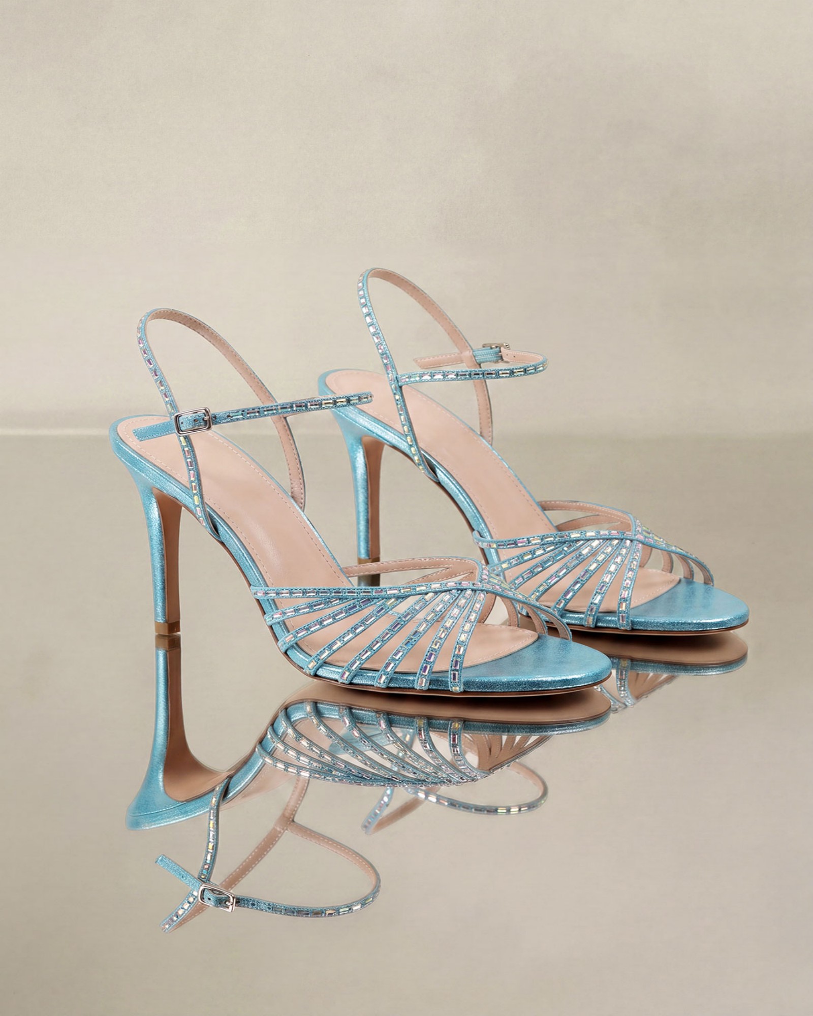 Kadri Rhinestone Cage Sandals In Mermaid Blue