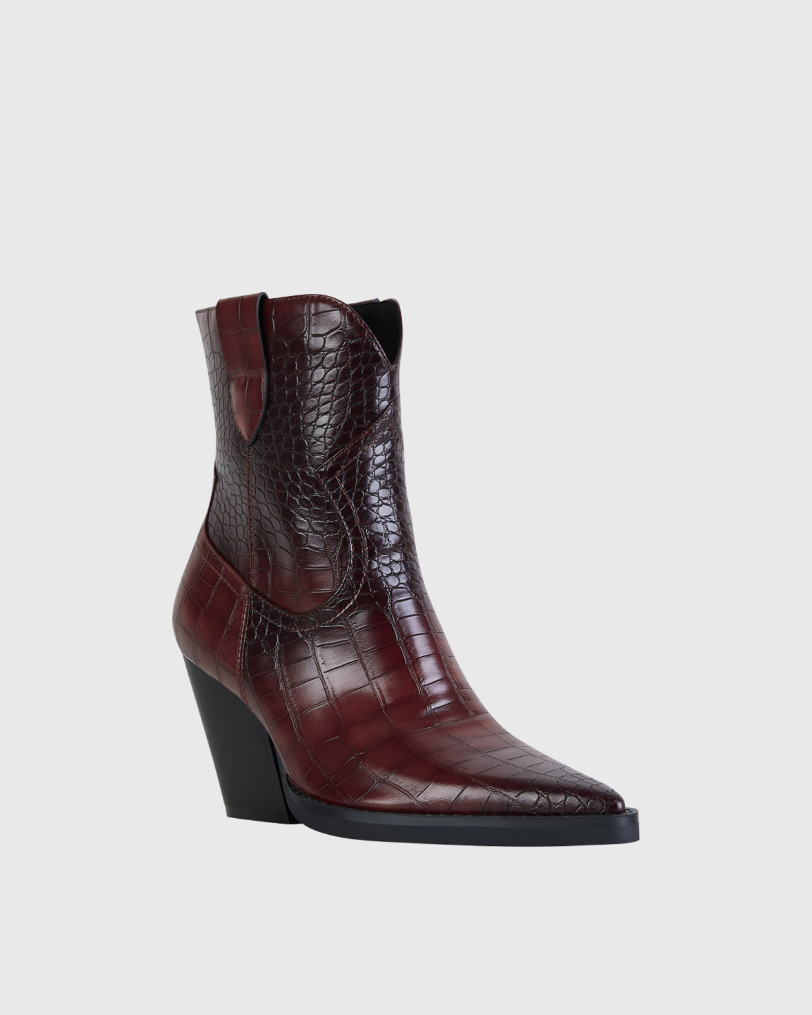 Isabetta Croc Embossed Boots In Burgendy