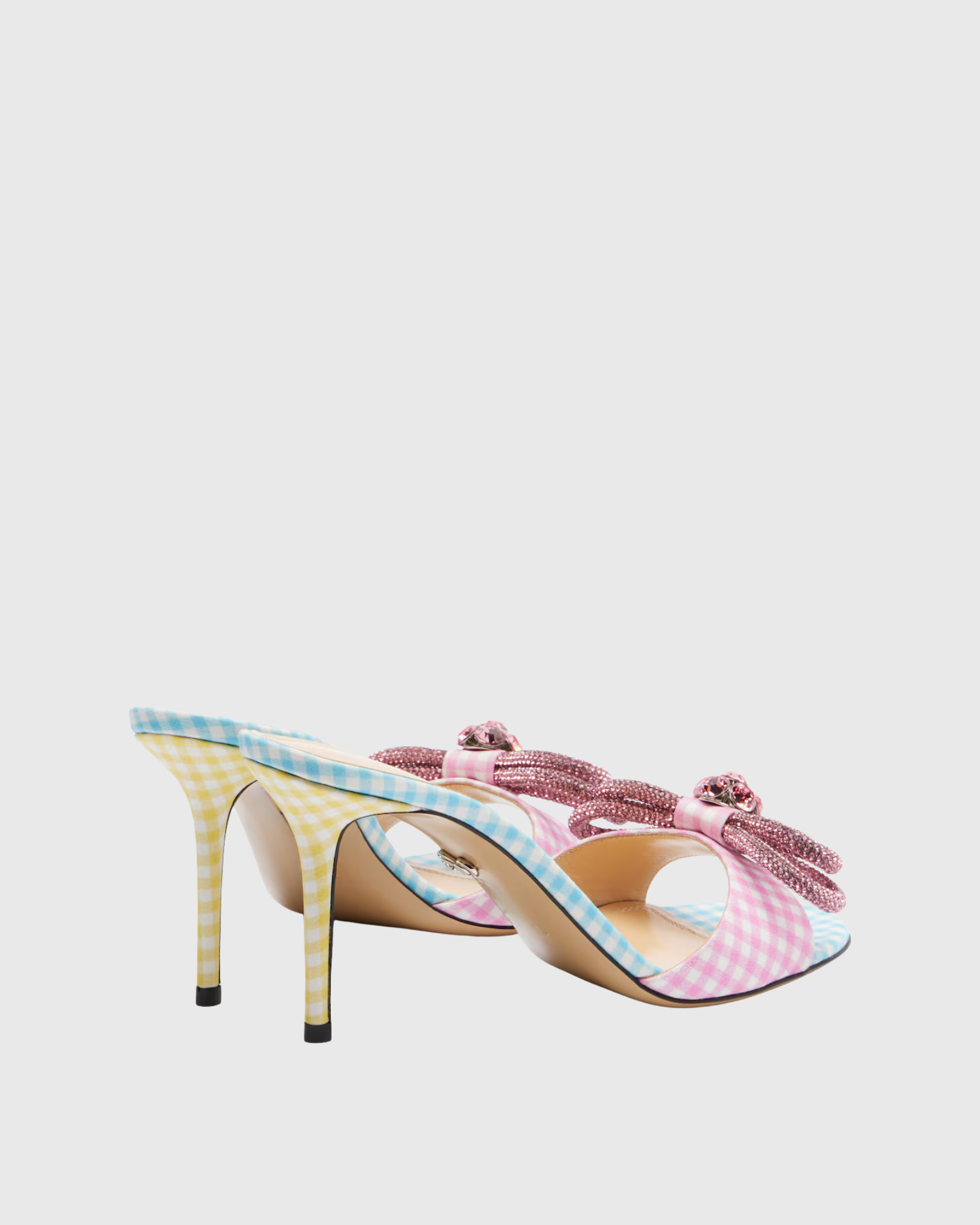 Rina Rhinestone Bow Check Mules In Pink