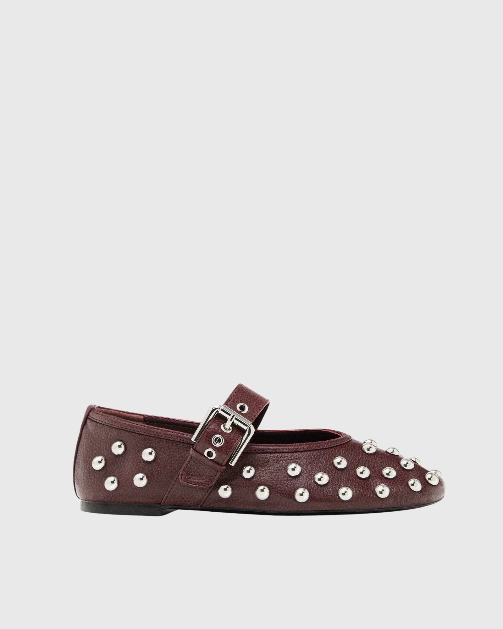 Gia Rivet Buckle Ballet Flats In Wine