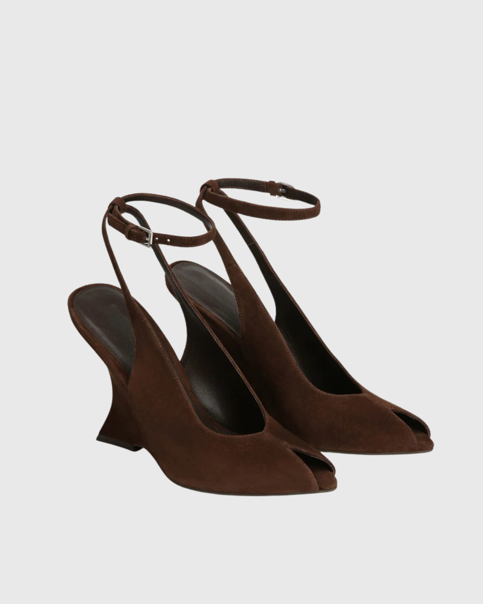 Eki Suede Open Toe Wedge Pumps In Brown