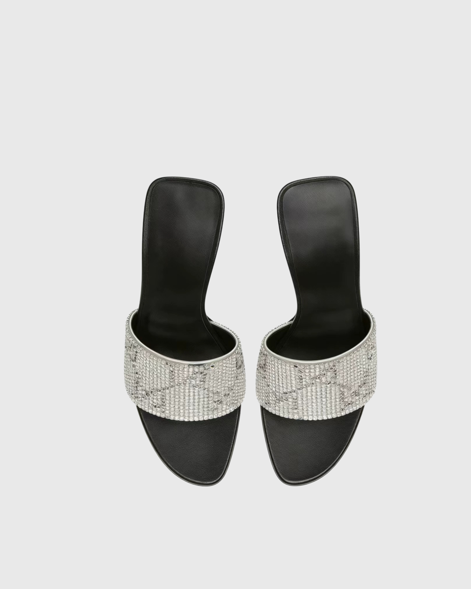 Lyra Rhinestone Stiletto Mules In Sliver