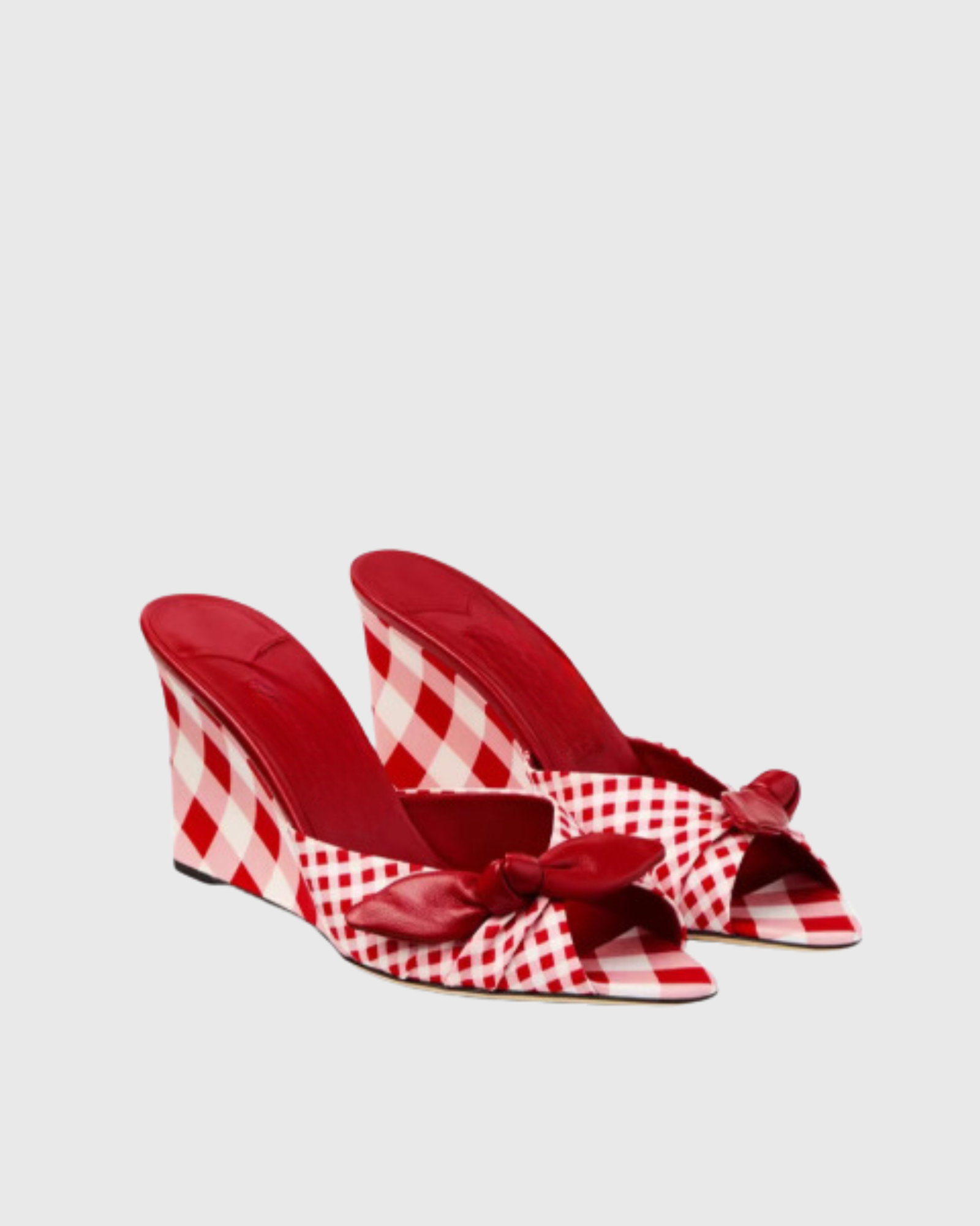 Maeve Bow Wedge Mules in Red Plaid