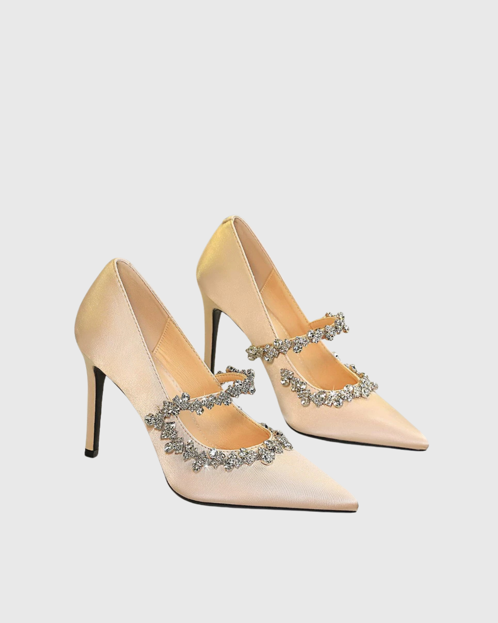 Tessa Rhinestone Satin Pumps In Champagne