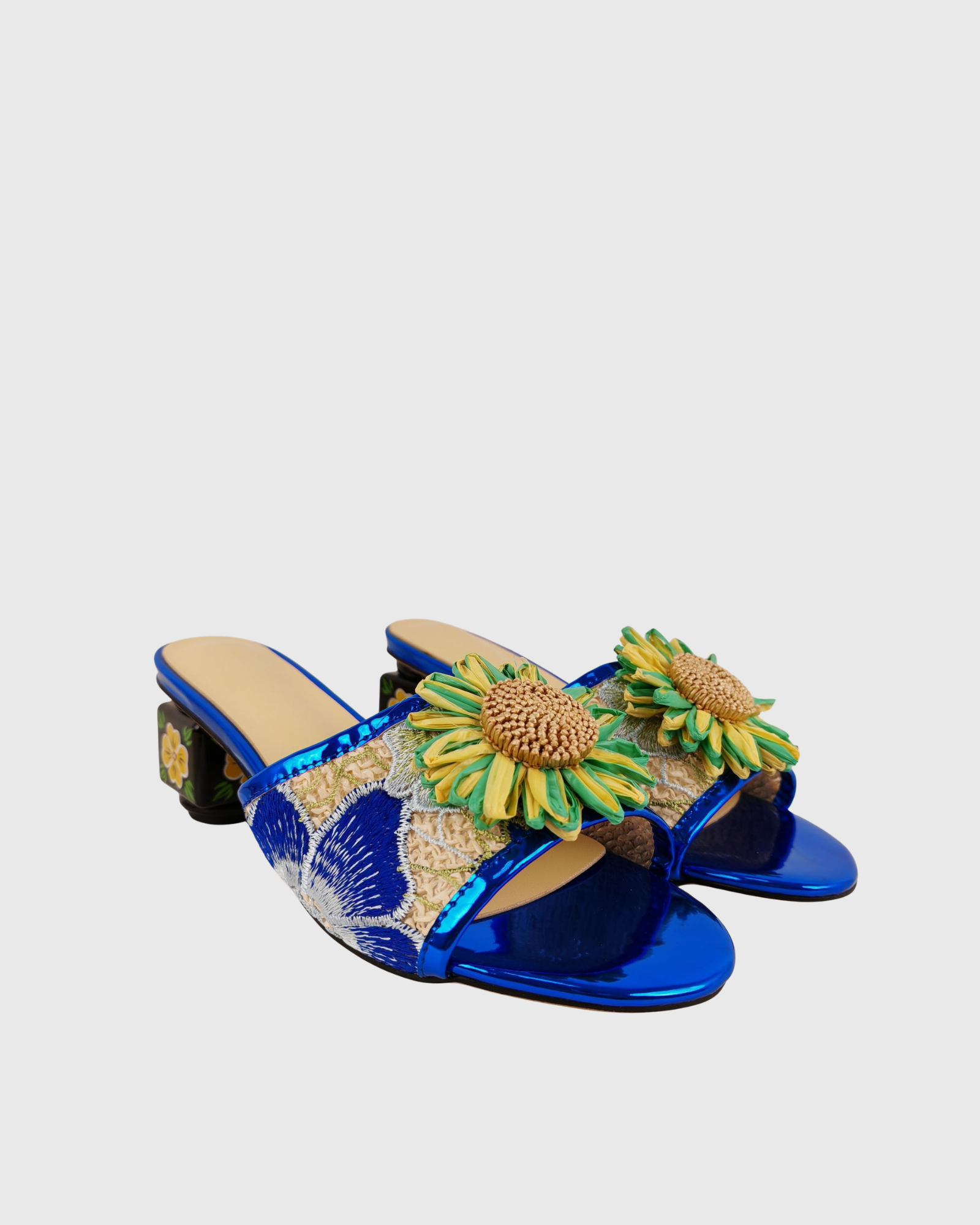 Virelle Embroidered Flower Mules In Midnight Blue 