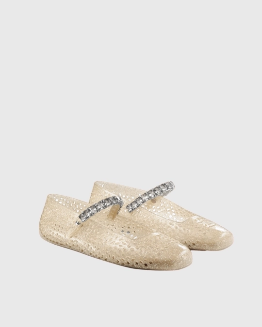 Zara Jelly PVC Cut Out  Flats In Gold