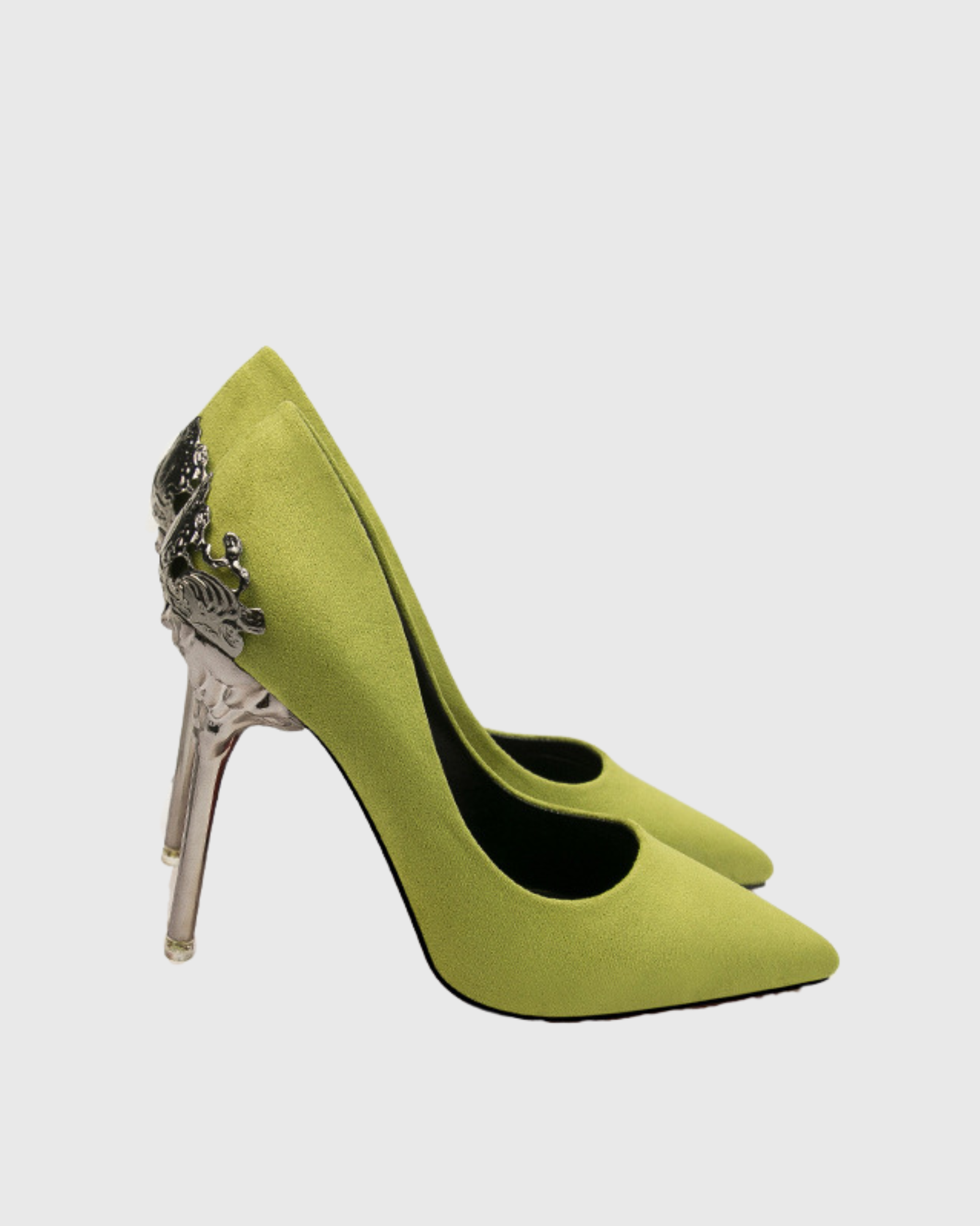 Cleo Flower Heel Velvet Pumps In Green