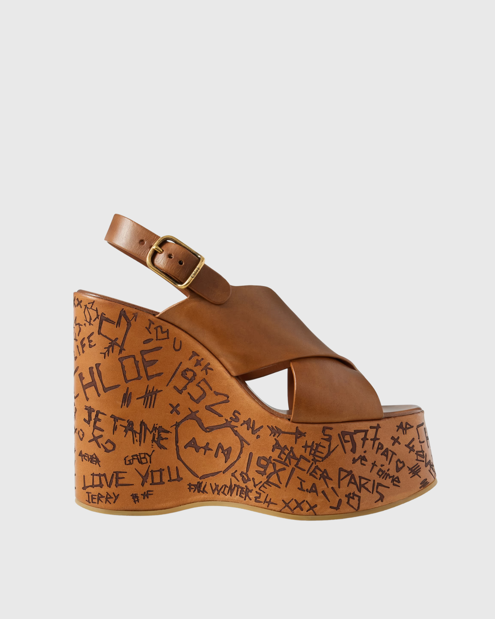 Celestia Graffiti Platform Wedge Sandals In Caramel