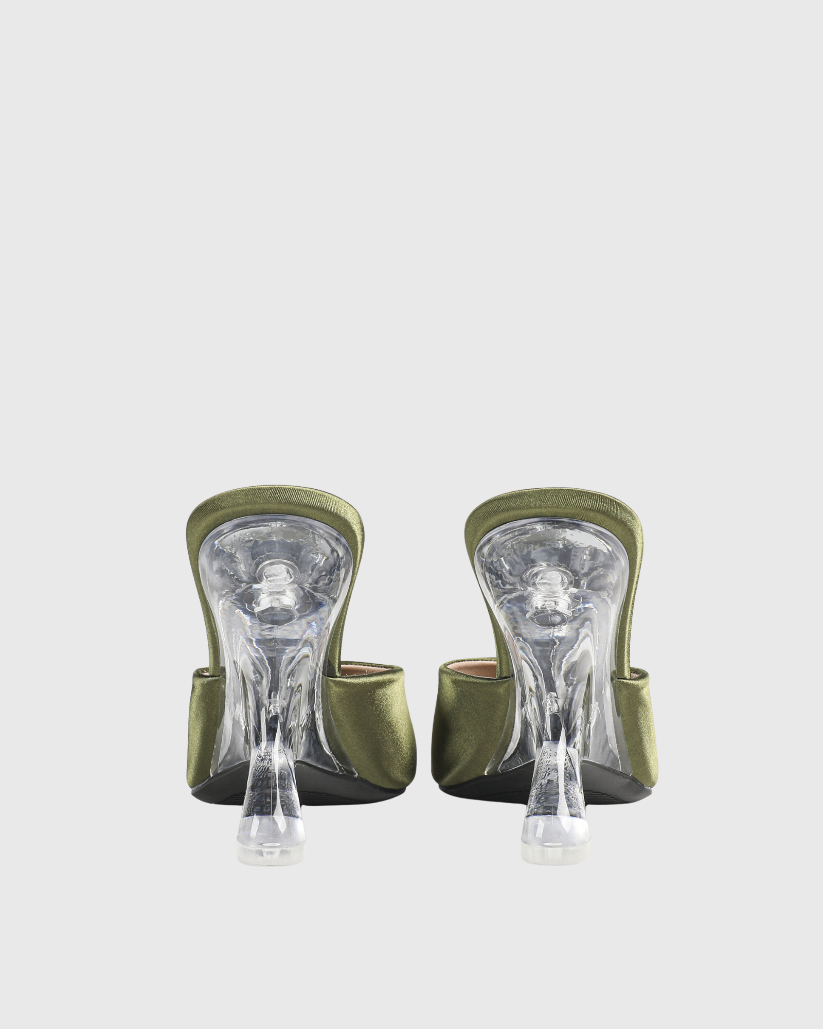 Ismira Open Toe Satin Mules In Olive Green