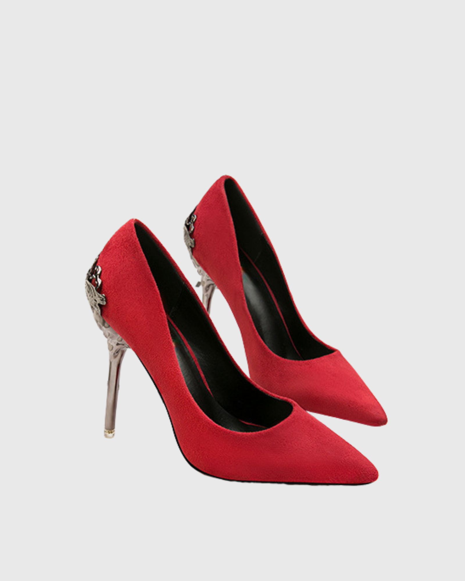 Cleo Flower Heel Velvet Pumps In Red