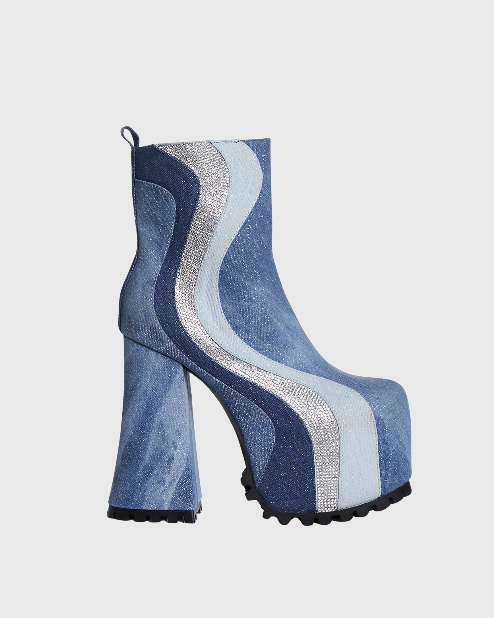  Jet Pattern Denim Splicing Platform Ankle Boots