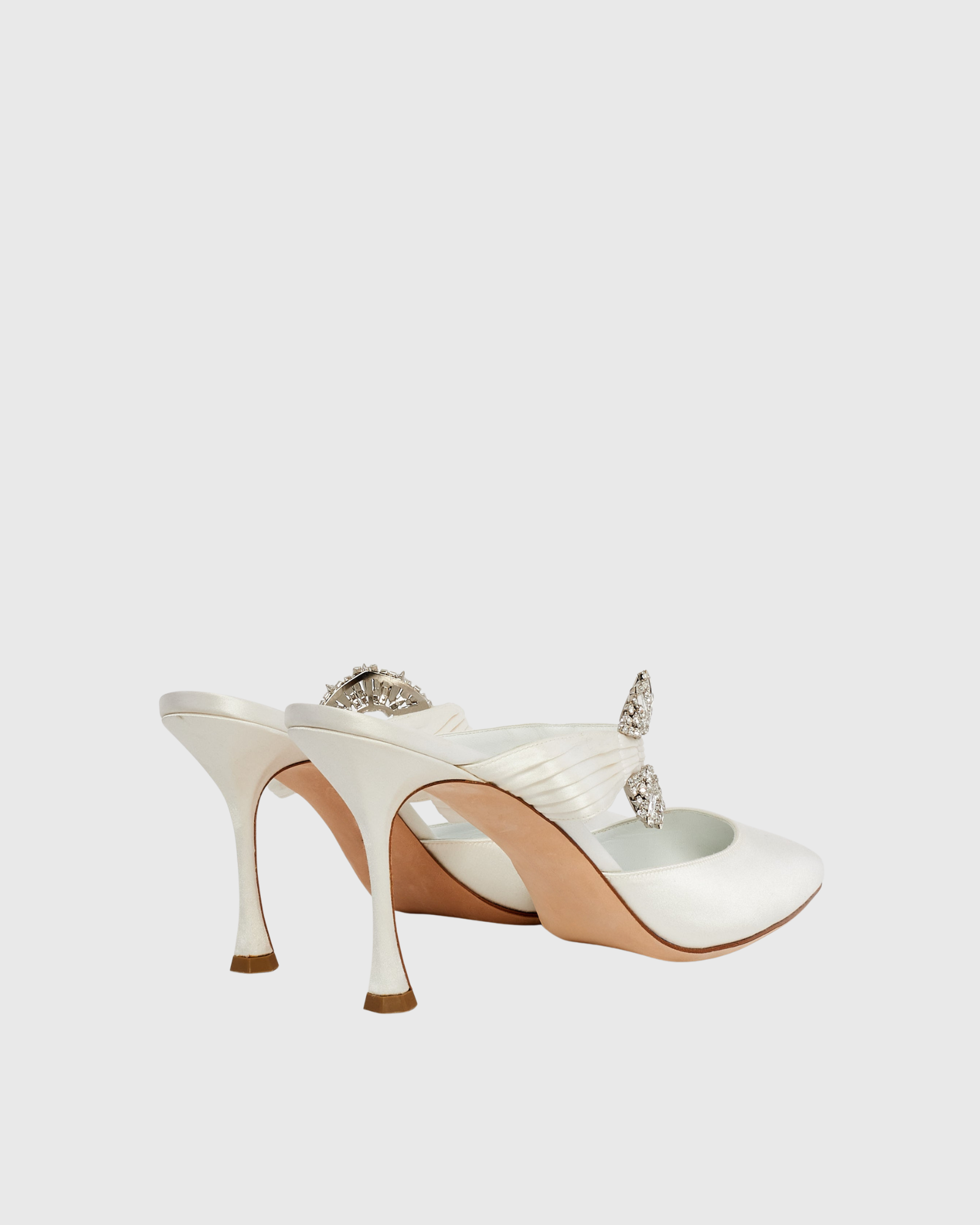Sasha Diamond Satin Mules In Cream
