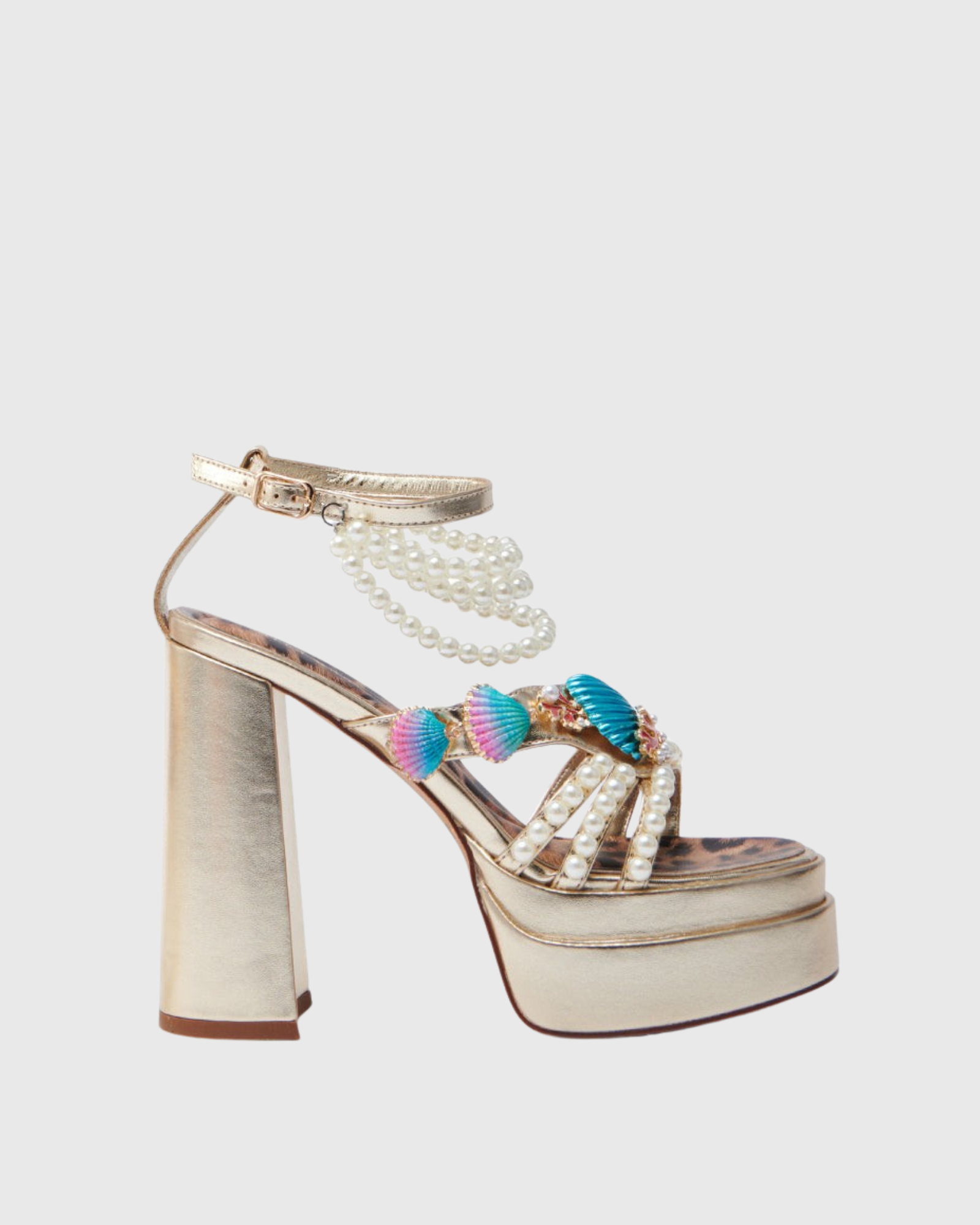 Fadile Shell Pearl Platform Sandals In Gold