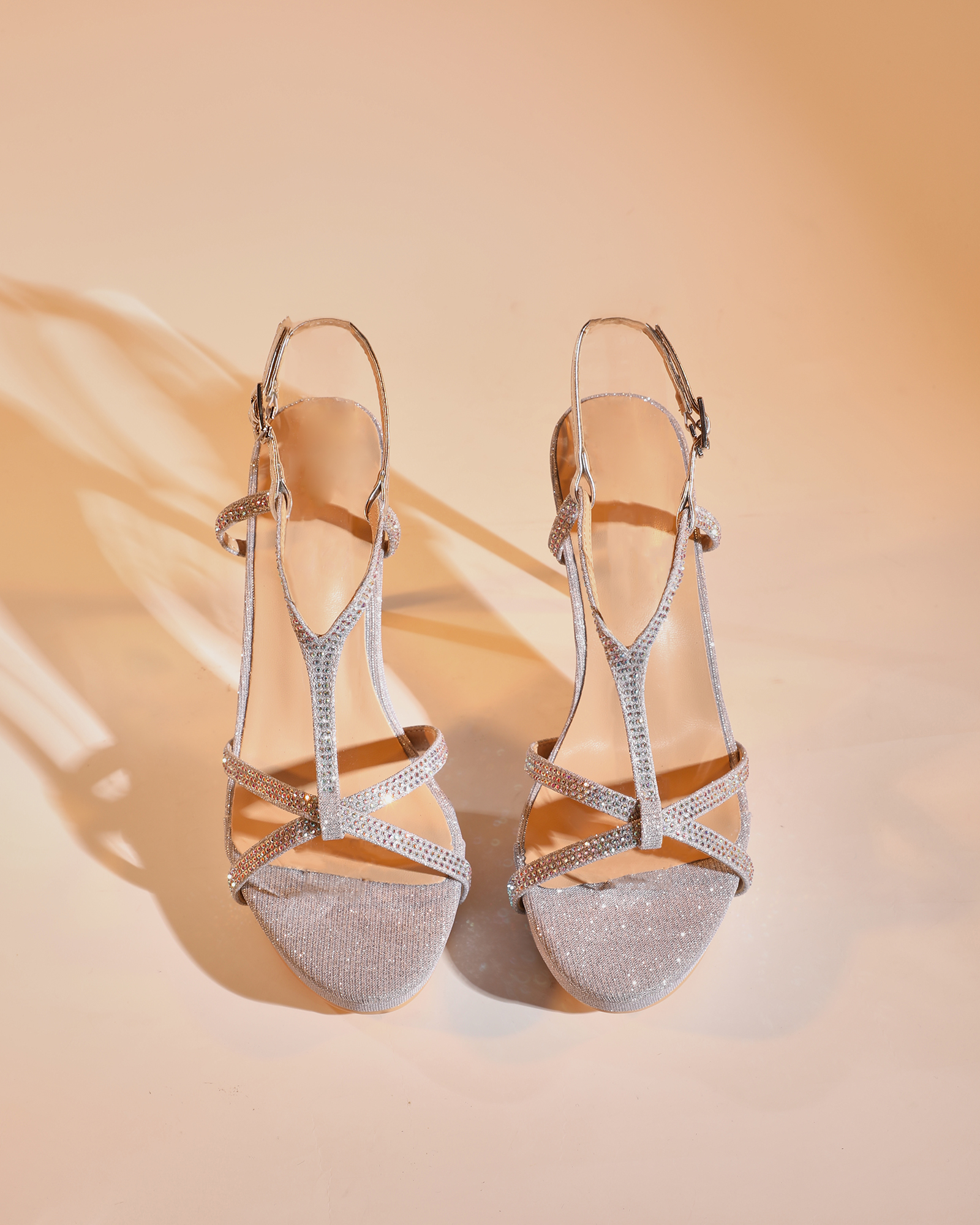 Hadas Sparkle T Strap Sandals In Sliver