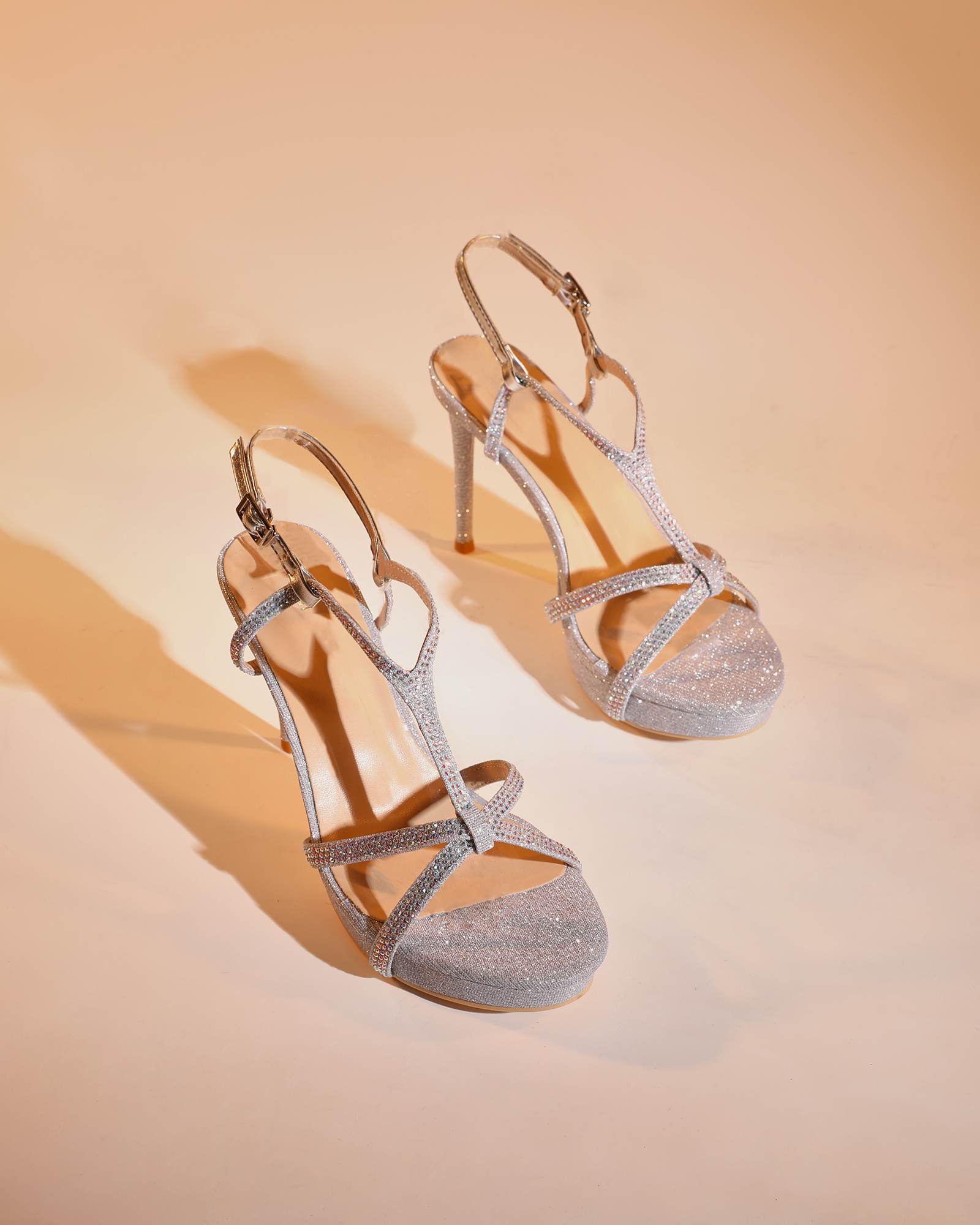 Hadas Sparkle T Strap Sandals In Sliver