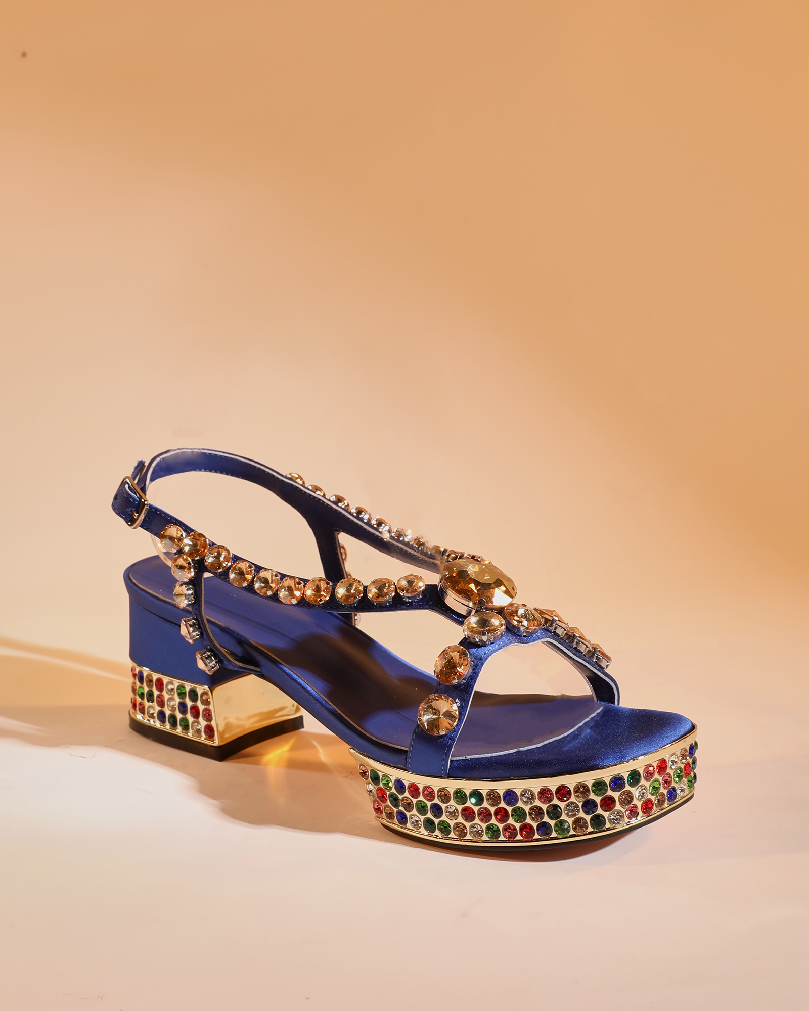 Riccarda Gem Strap Platform Sandals In Royal Blue