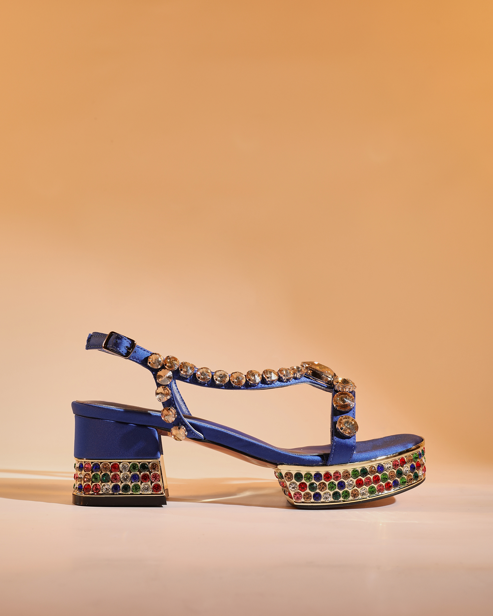 Riccarda Gem Strap Platform Sandals In Royal Blue