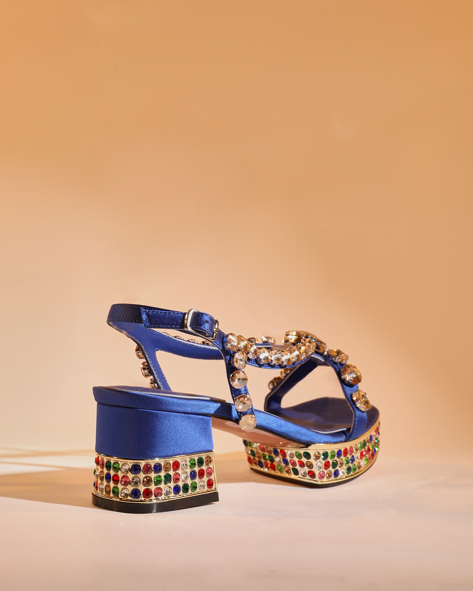 Riccarda Gem Strap Platform Sandals In Royal Blue