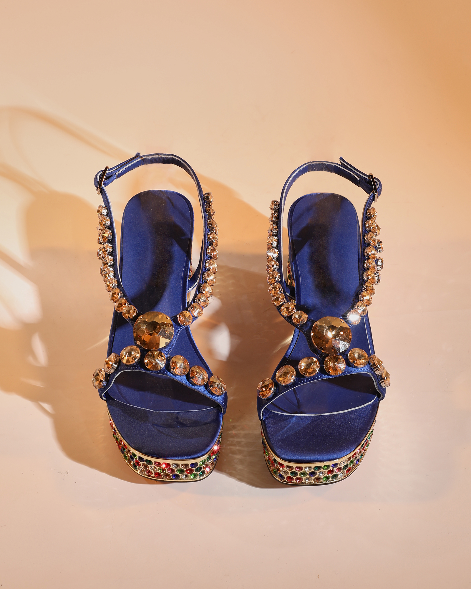 Riccarda Gem Strap Platform Sandals In Royal Blue