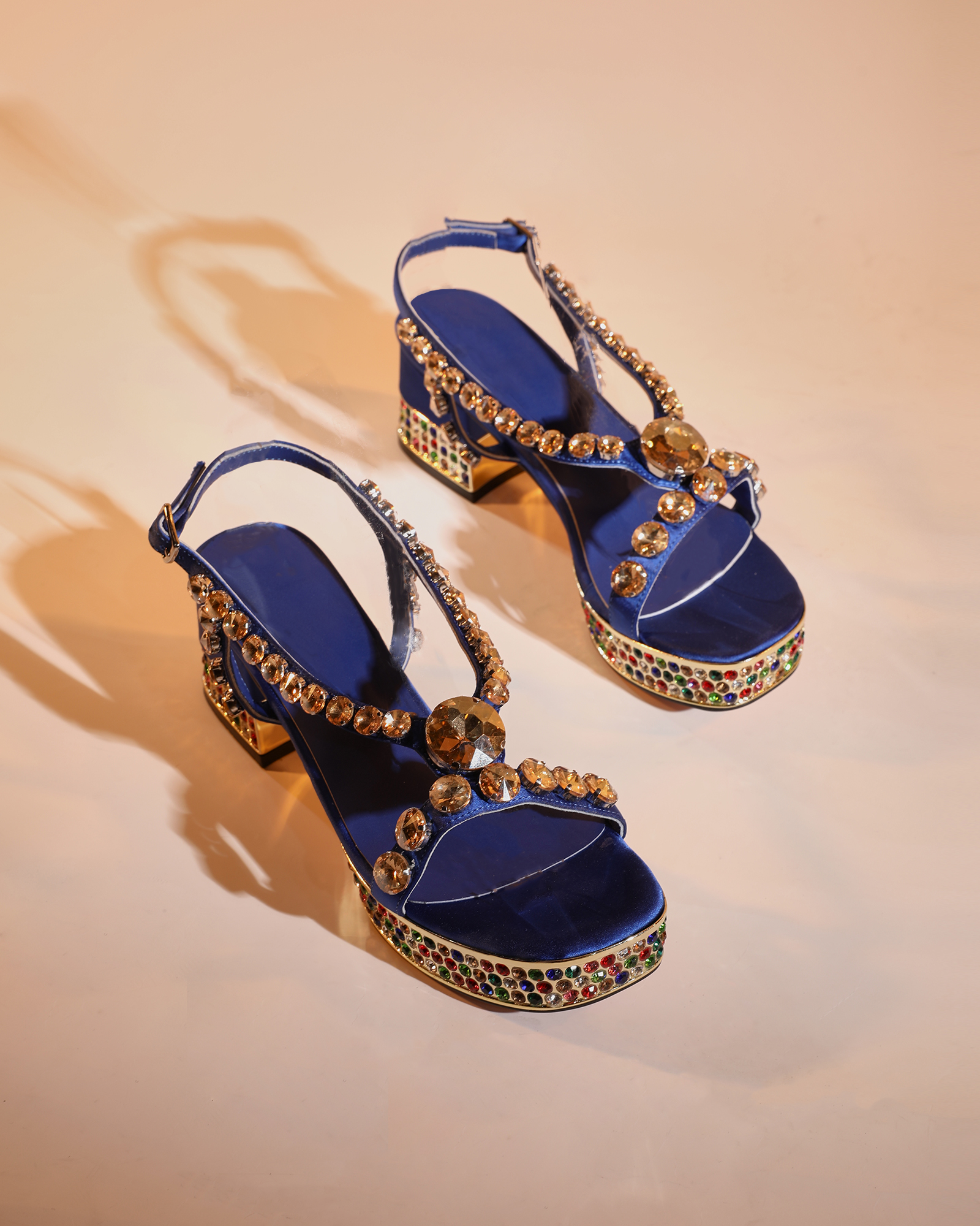 Riccarda Gem Strap Platform Sandals In Royal Blue