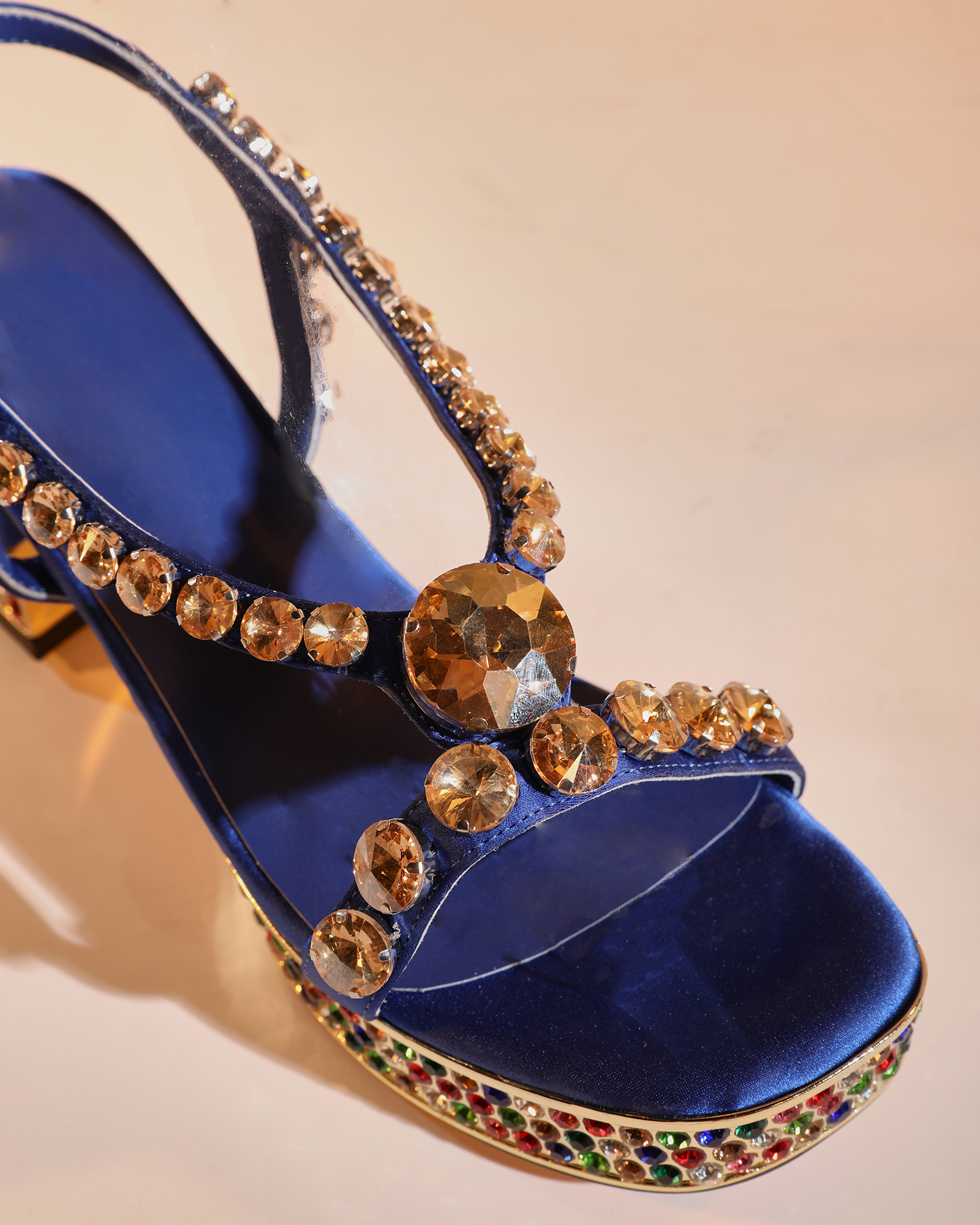 Riccarda Gem Strap Platform Sandals In Royal Blue