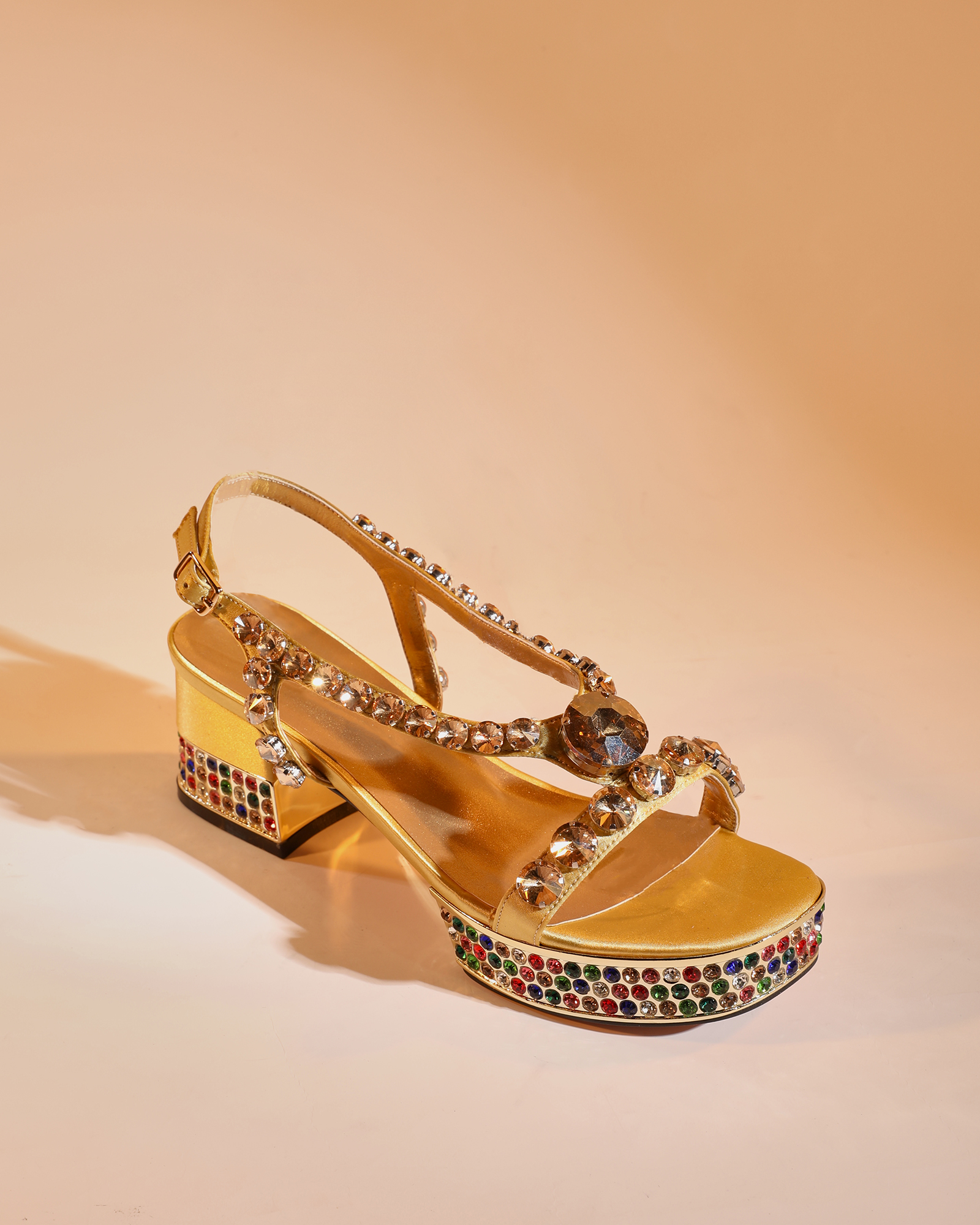 Riccarda Gem Strap Platform Sandals In Gold