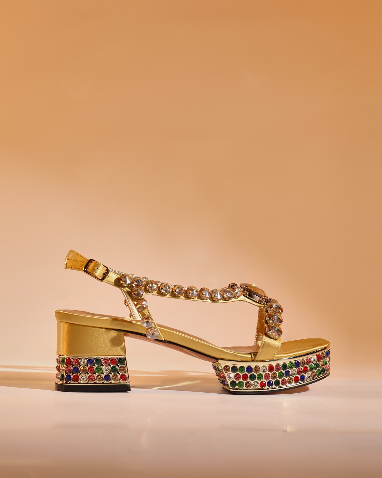 Riccarda Gem Strap Platform Sandals In Gold