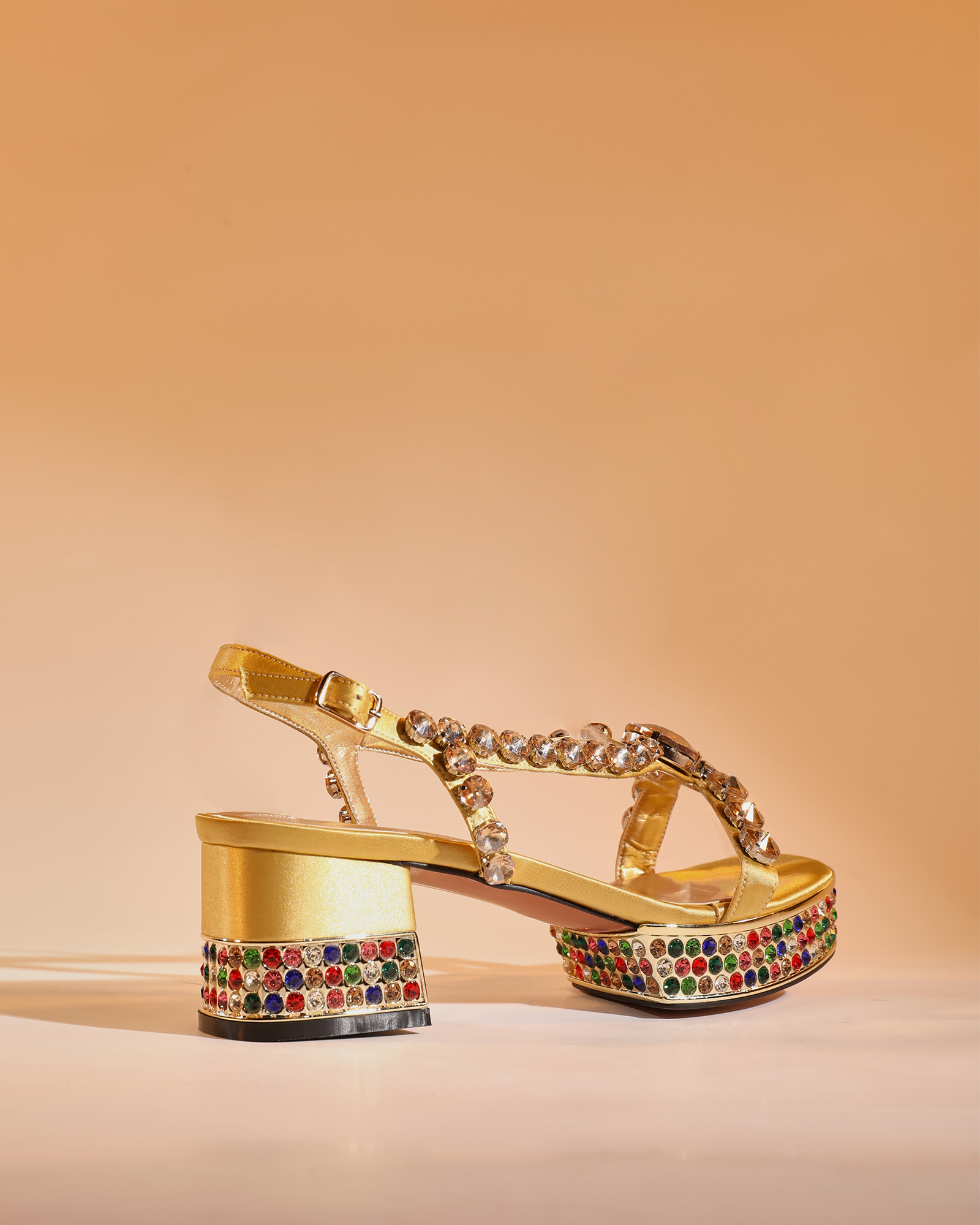 Riccarda Gem Strap Platform Sandals In Gold