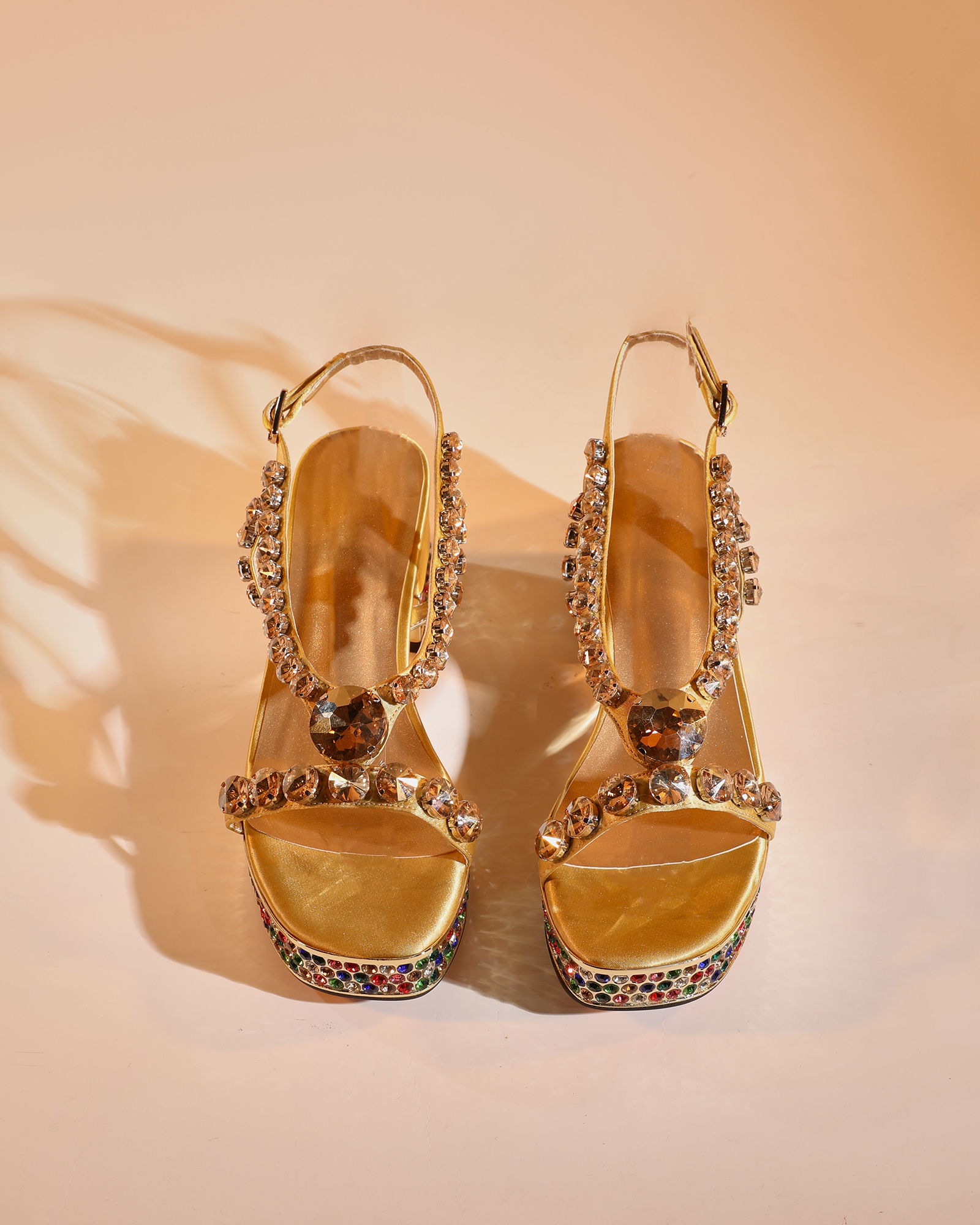 Riccarda Gem Strap Platform Sandals In Gold