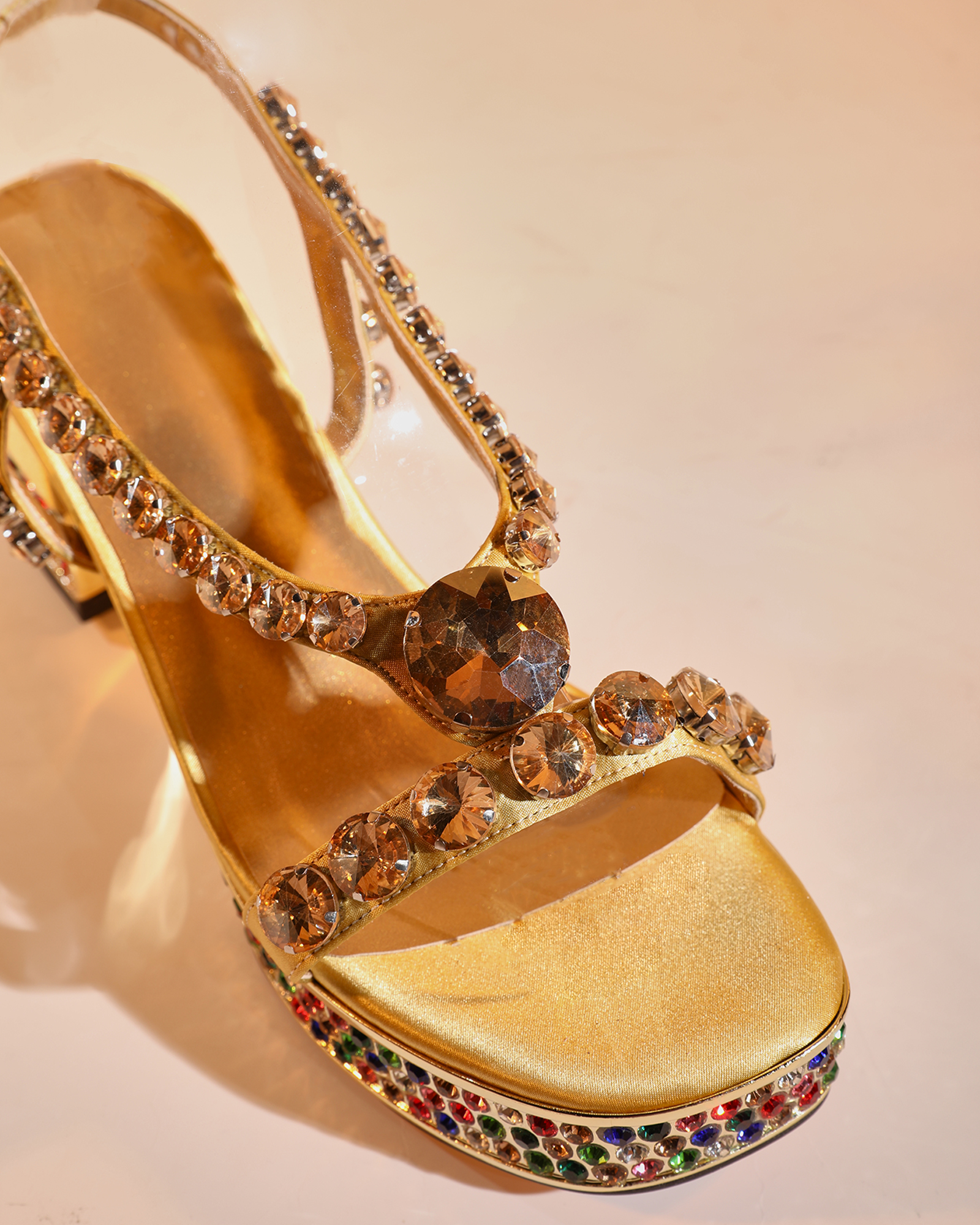 Riccarda Gem Strap Platform Sandals In Gold