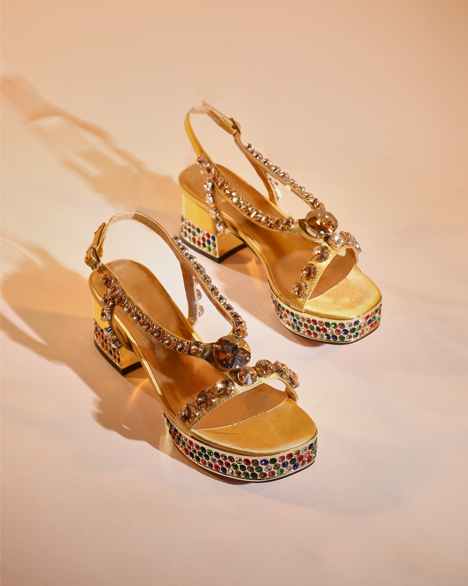 Riccarda Gem Strap Platform Sandals In Gold
