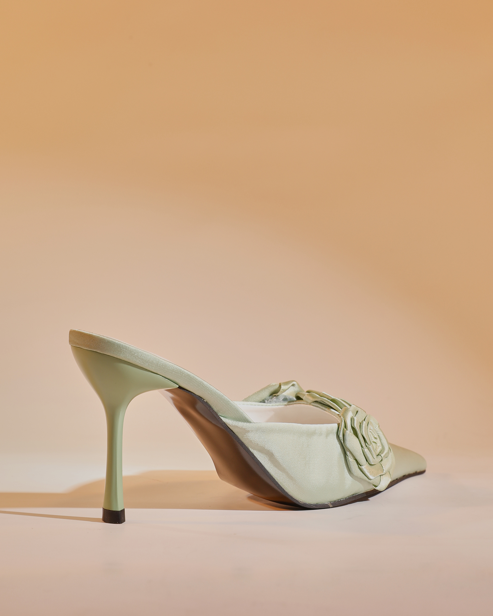 Yanaba Flower Satin Mules In Chartreuse