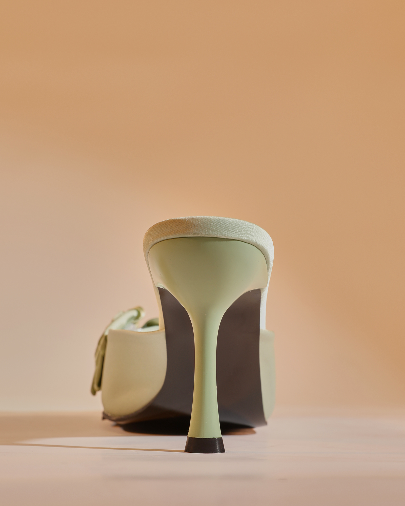 Yanaba Flower Satin Mules In Chartreuse