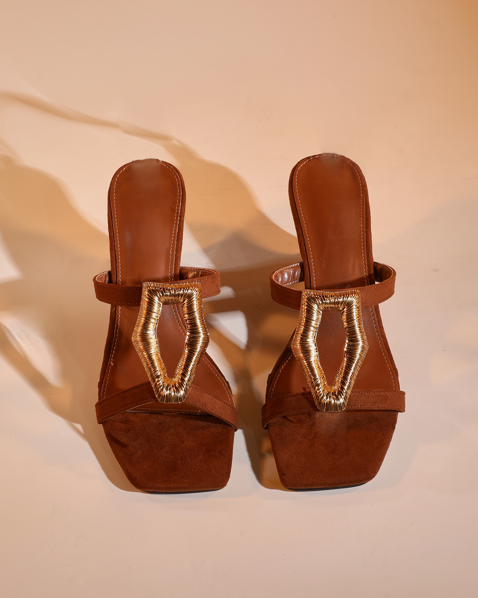 Haf Metal Buckle Wedge Mules In Mocha