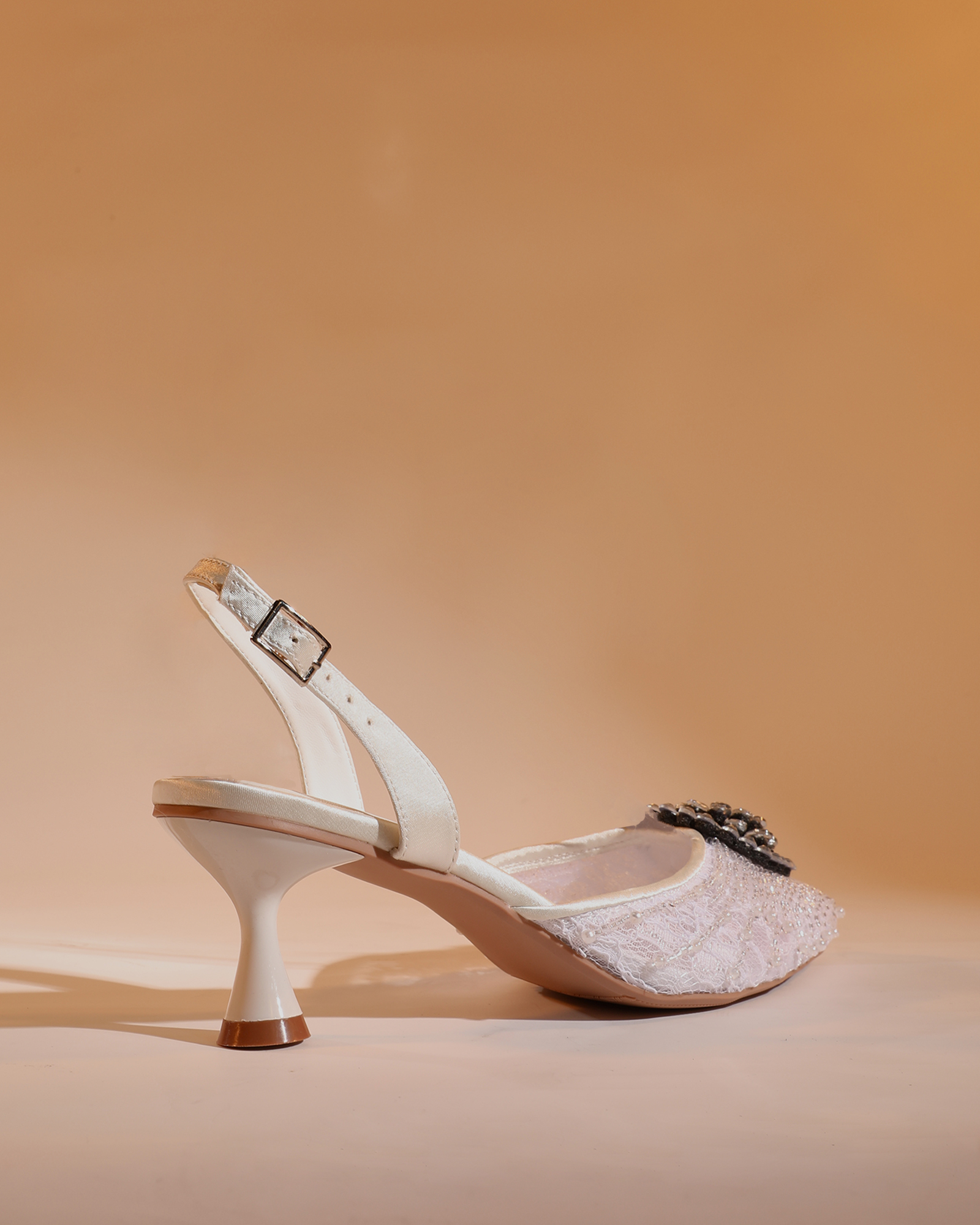 Hadil Rhinestone Slingback Flared Heels in White