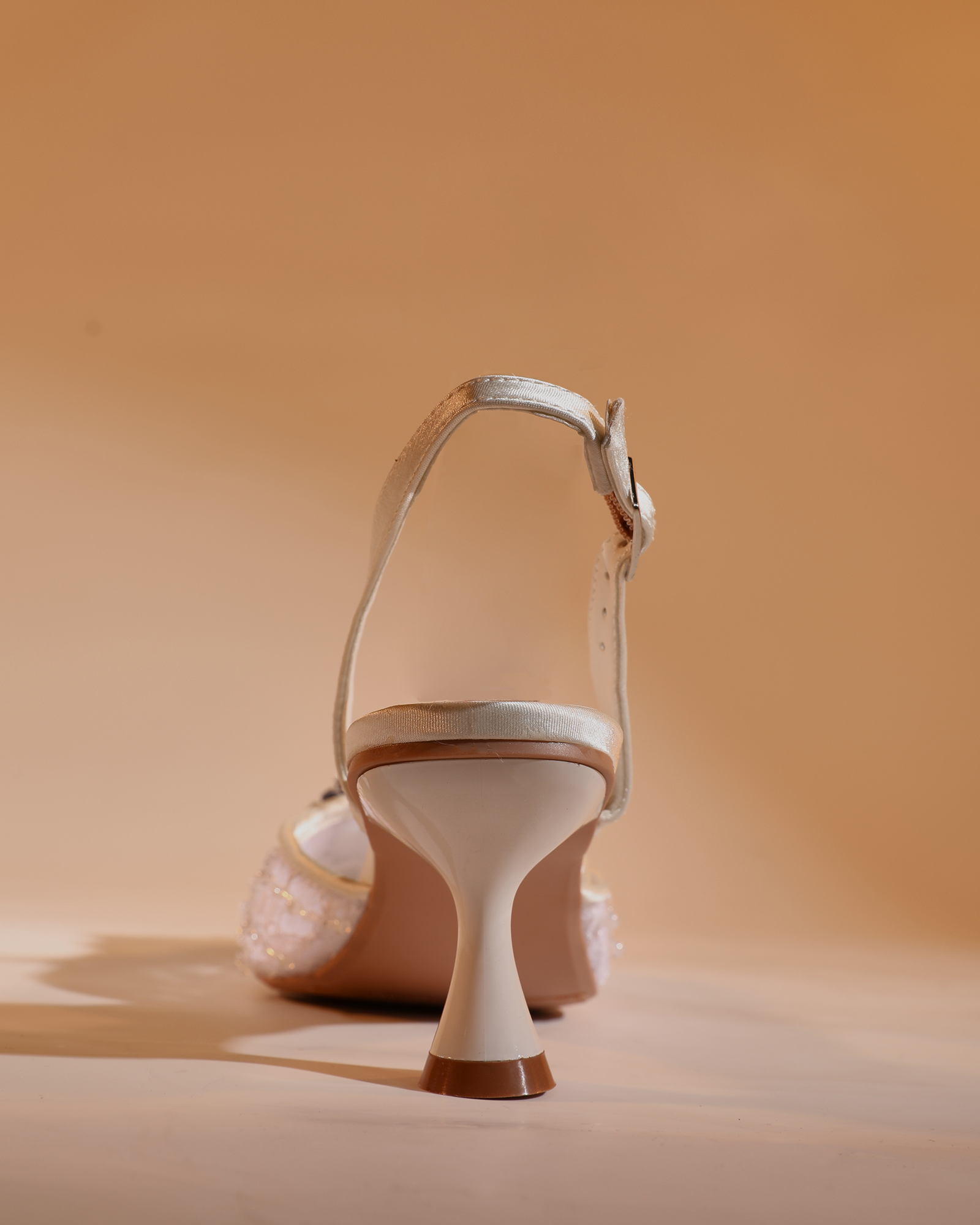 Hadil Rhinestone Slingback Flared Heels in White