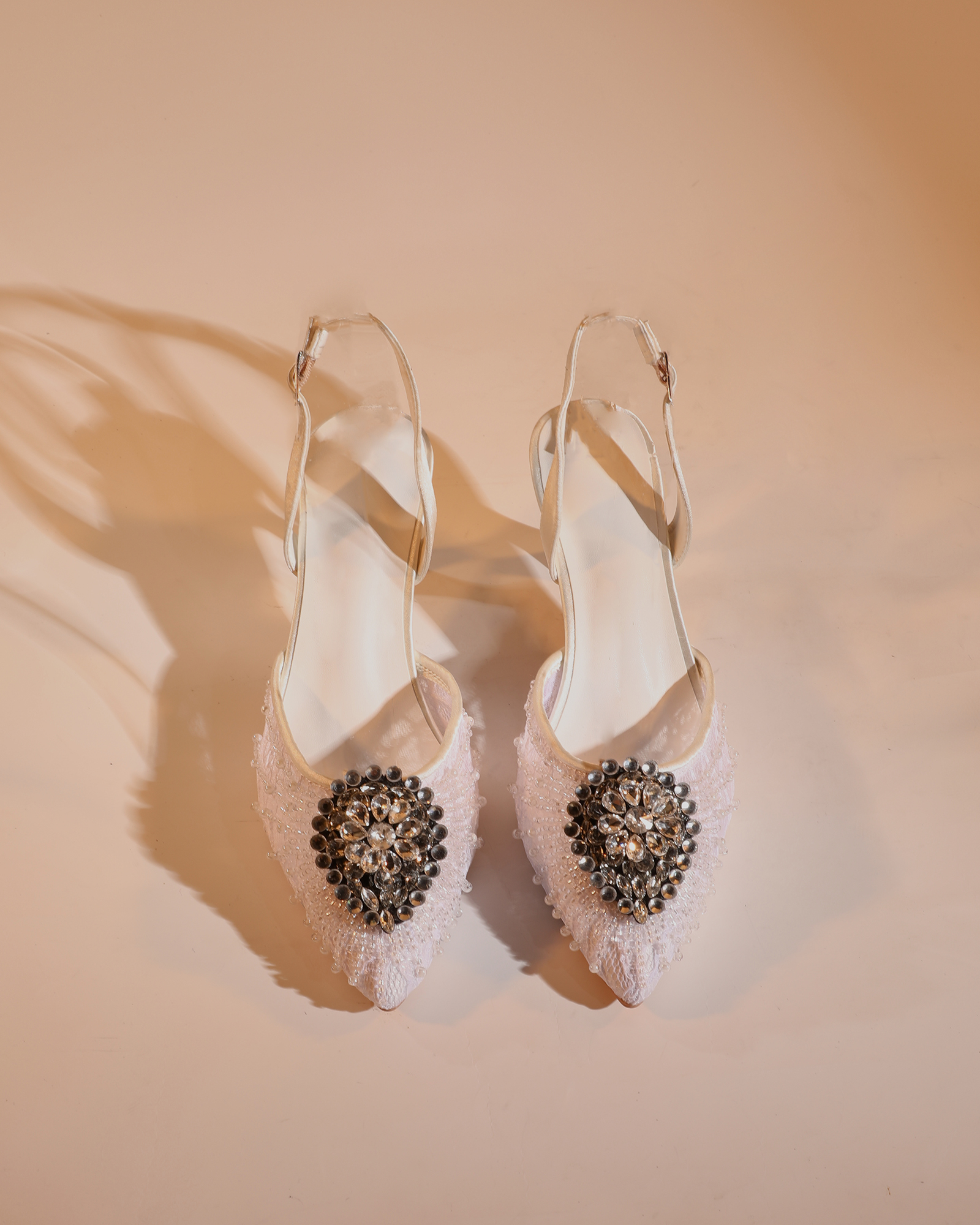 Hadil Rhinestone Slingback Flared Heels in White