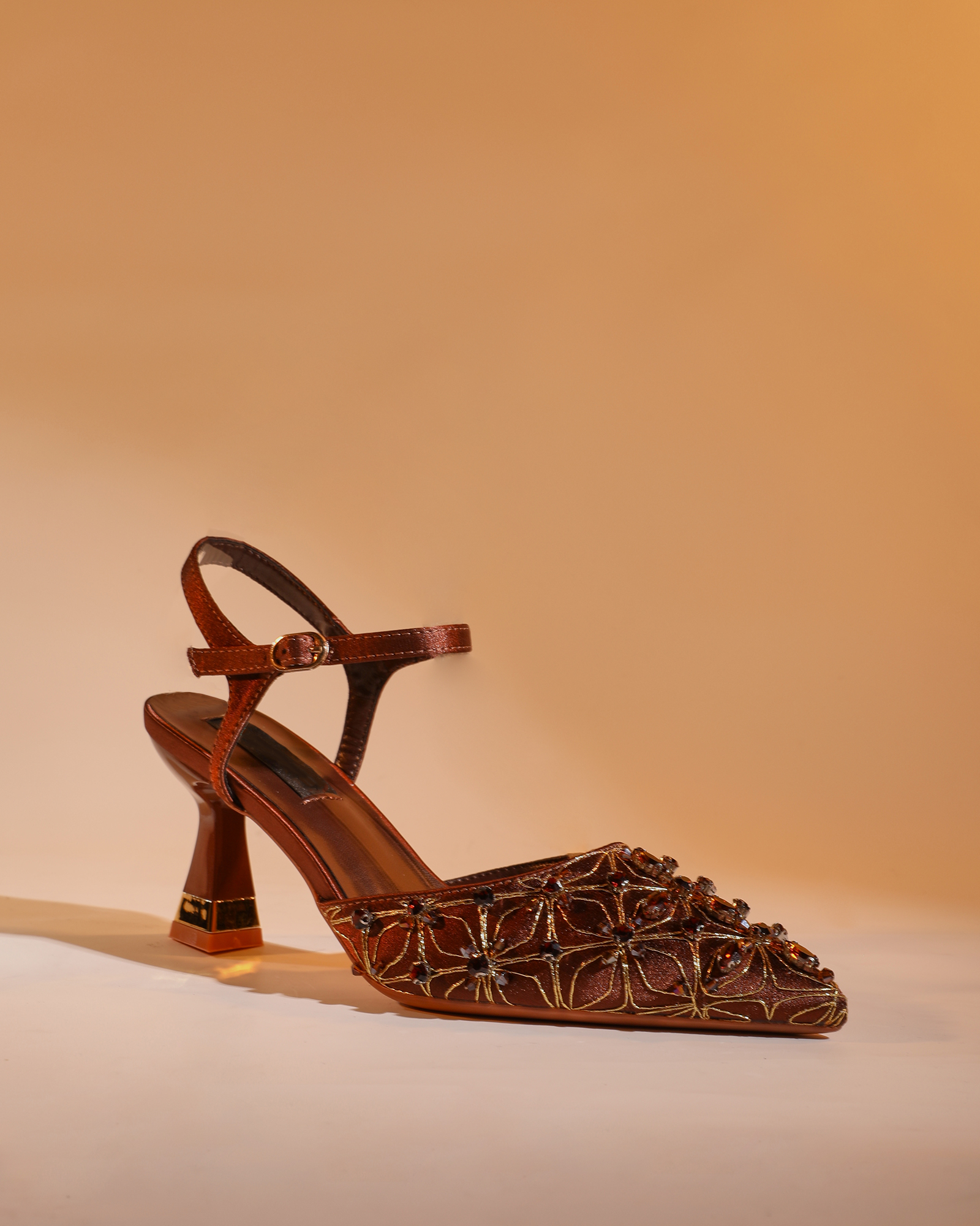 Flora Rhinestone Slingback Pumps In Chocolate