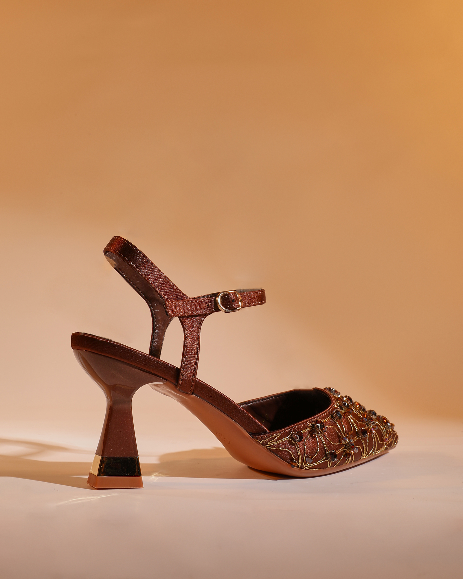 Flora Rhinestone Slingback Pumps In Chocolate