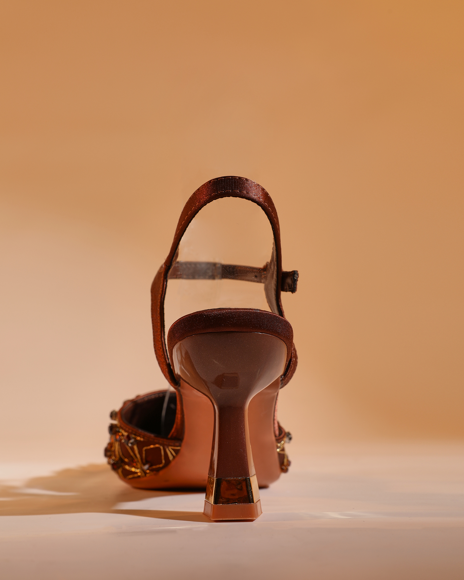 Flora Rhinestone Slingback Pumps In Chocolate