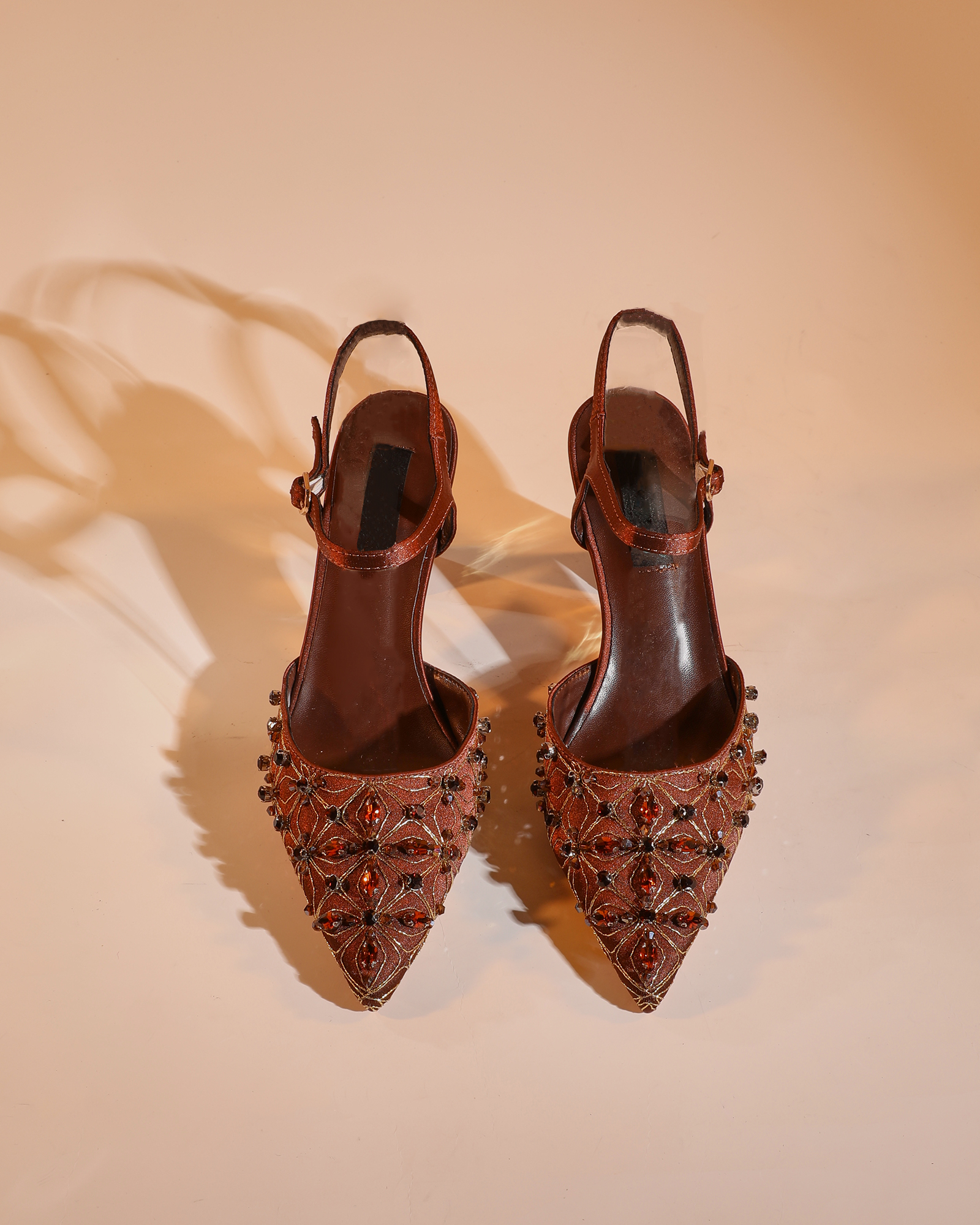 Flora Rhinestone Slingback Pumps In Chocolate